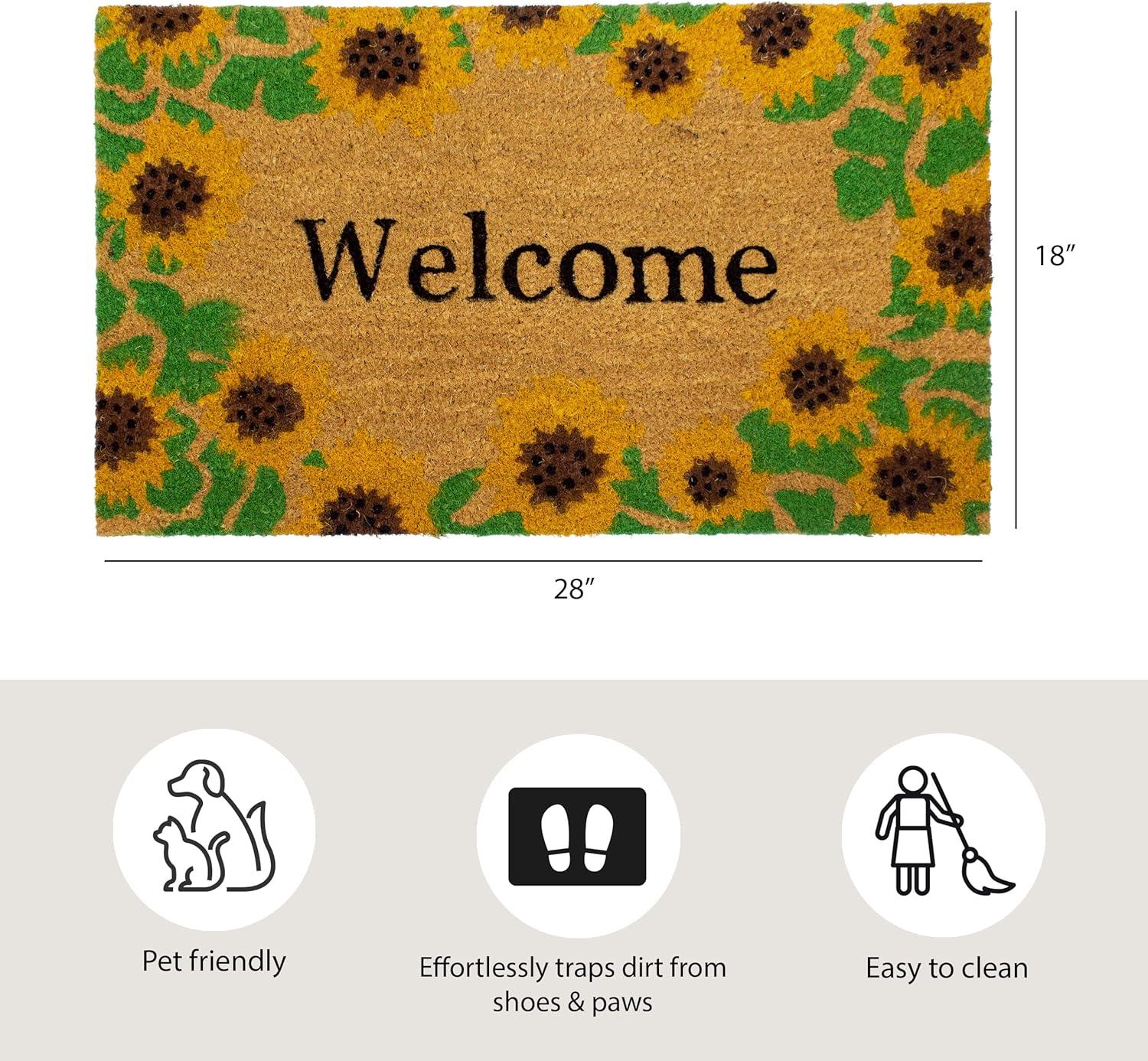 Storm Stopper All Weather Welcome With Sunflowers Indoor/Outdoor Printed Coir Mat