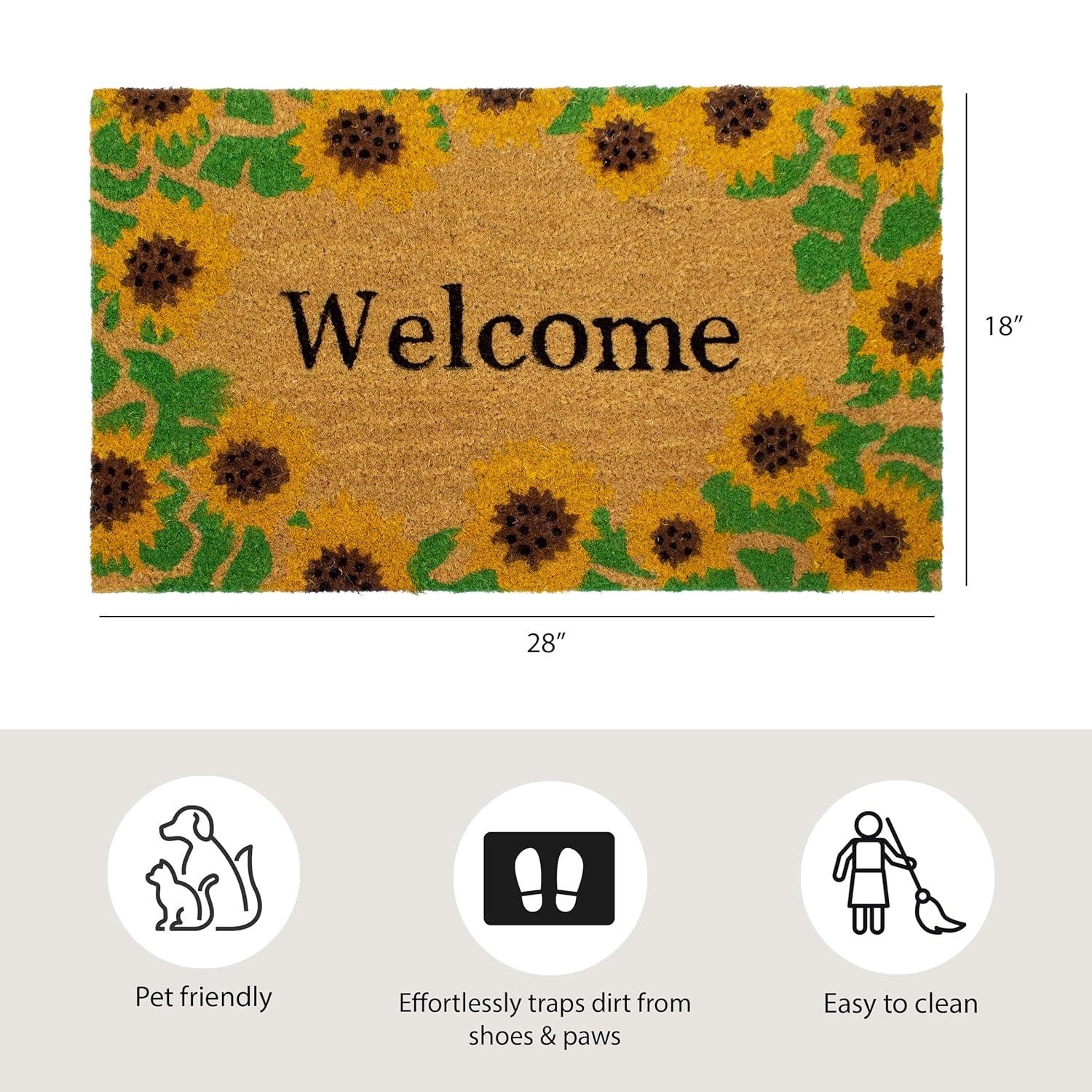 Storm Stopper All Weather Welcome With Sunflowers Indoor/Outdoor Printed Coir Mat