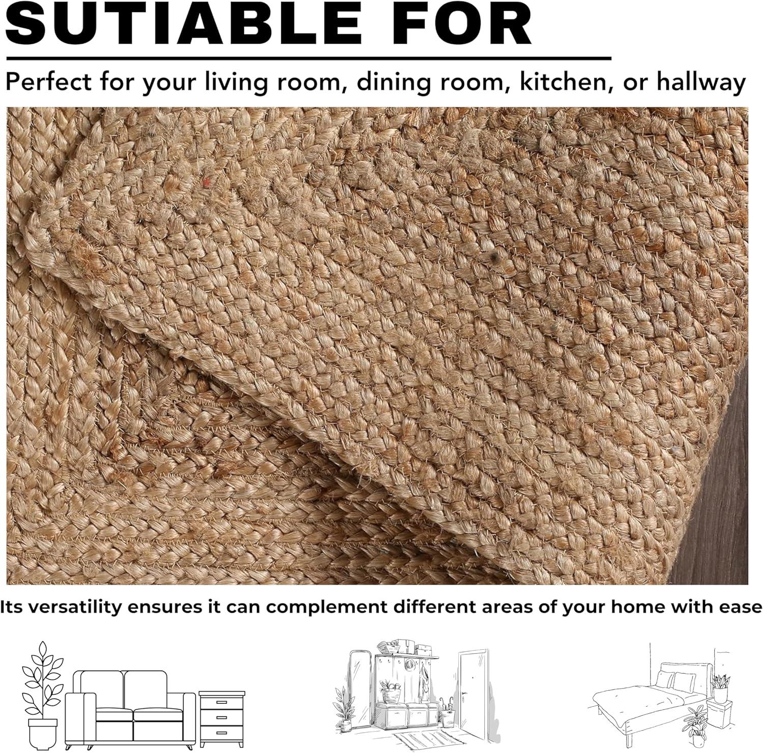 Nuloom 4 Round Rigo Jute Hand Woven Indoor Area Rug, Natural, Solid Farmhouse Design, Natural Fiber Bedroom, Living Room, Kitchen,
