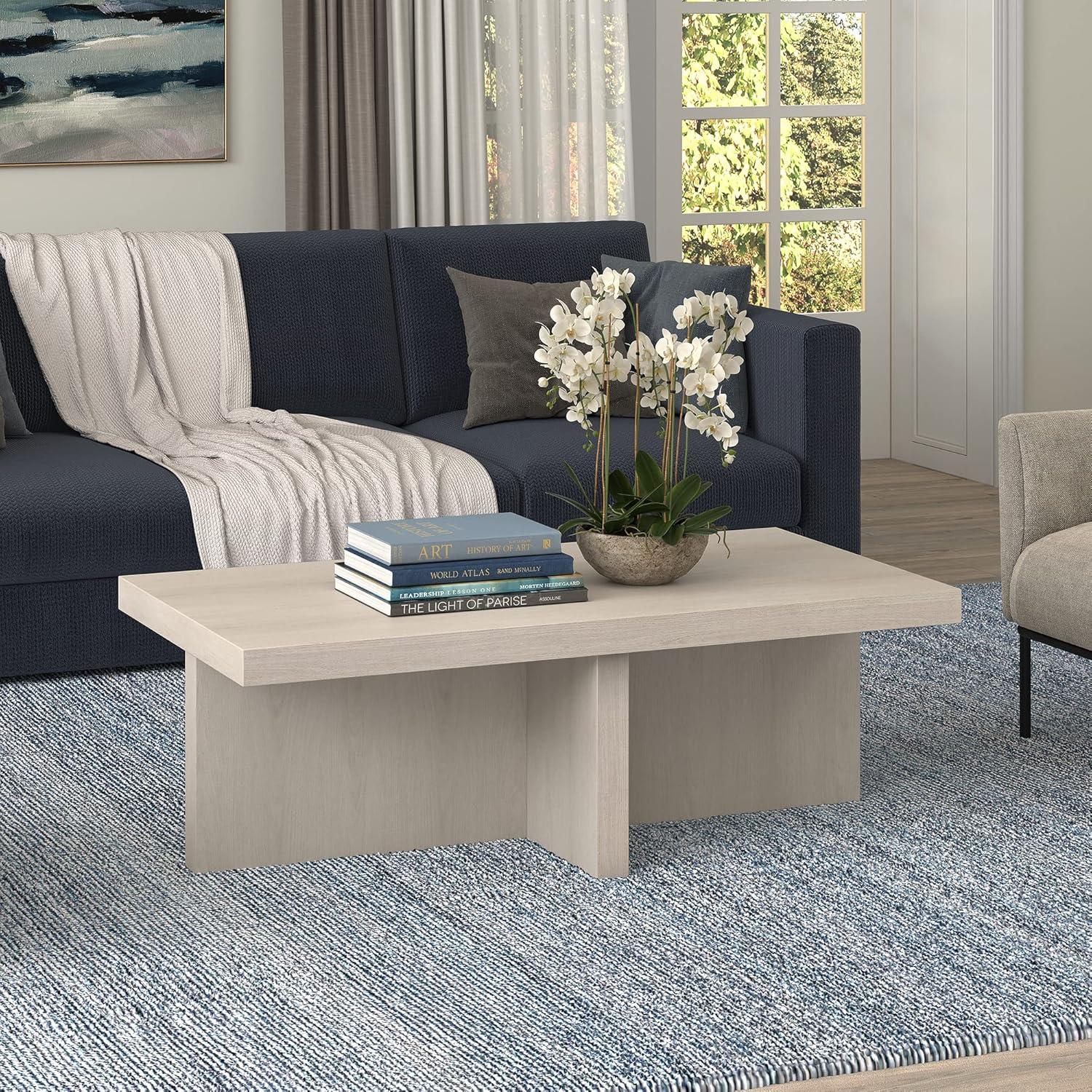 Evelyn&Zoe Contemporary High-Quality Rectangular Medium Density Fiberboard Coffee Table, Alder White