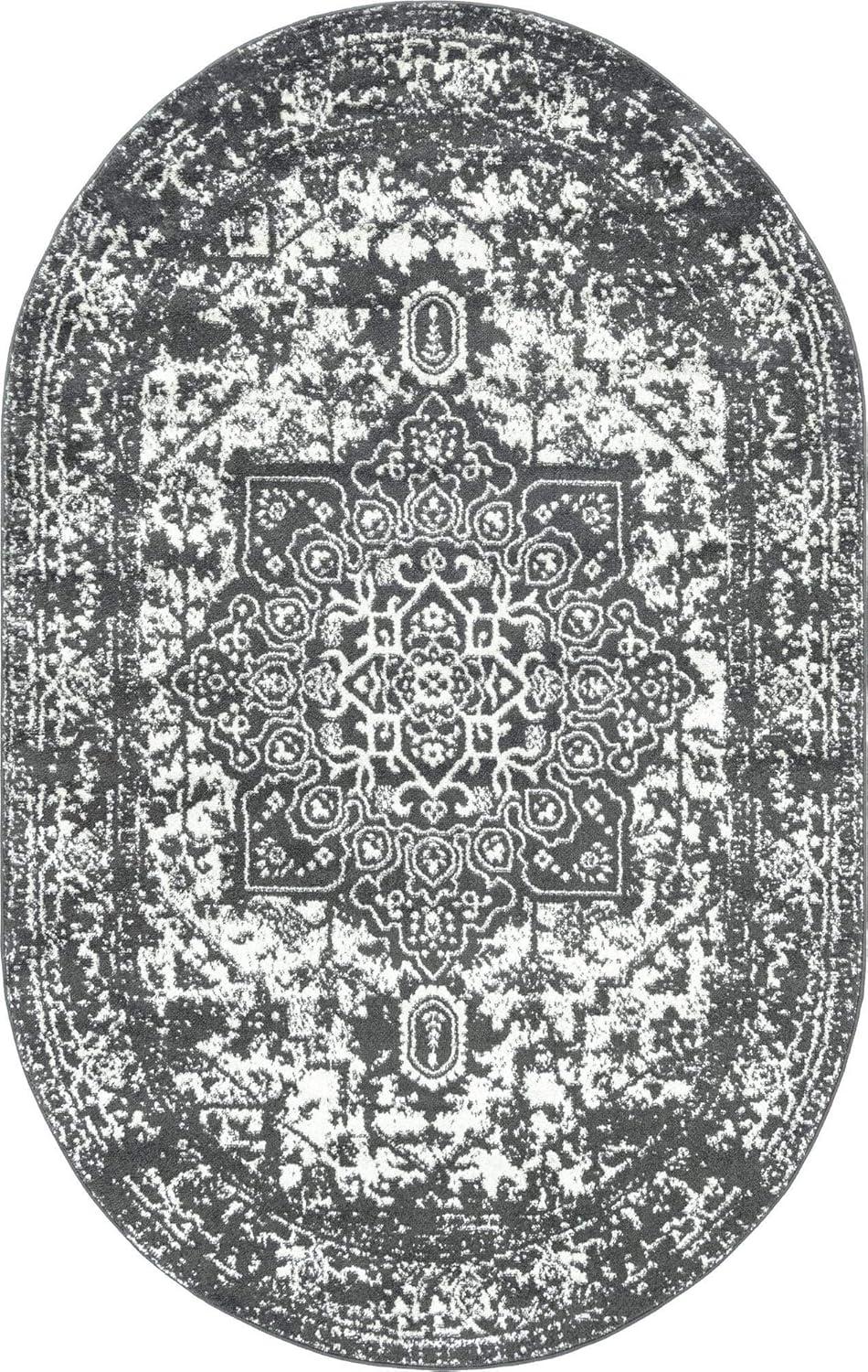 Unique Loom Richmond Collection Area Rug - Medallion (5' x 8' Oval Dark Gray/Ivory)