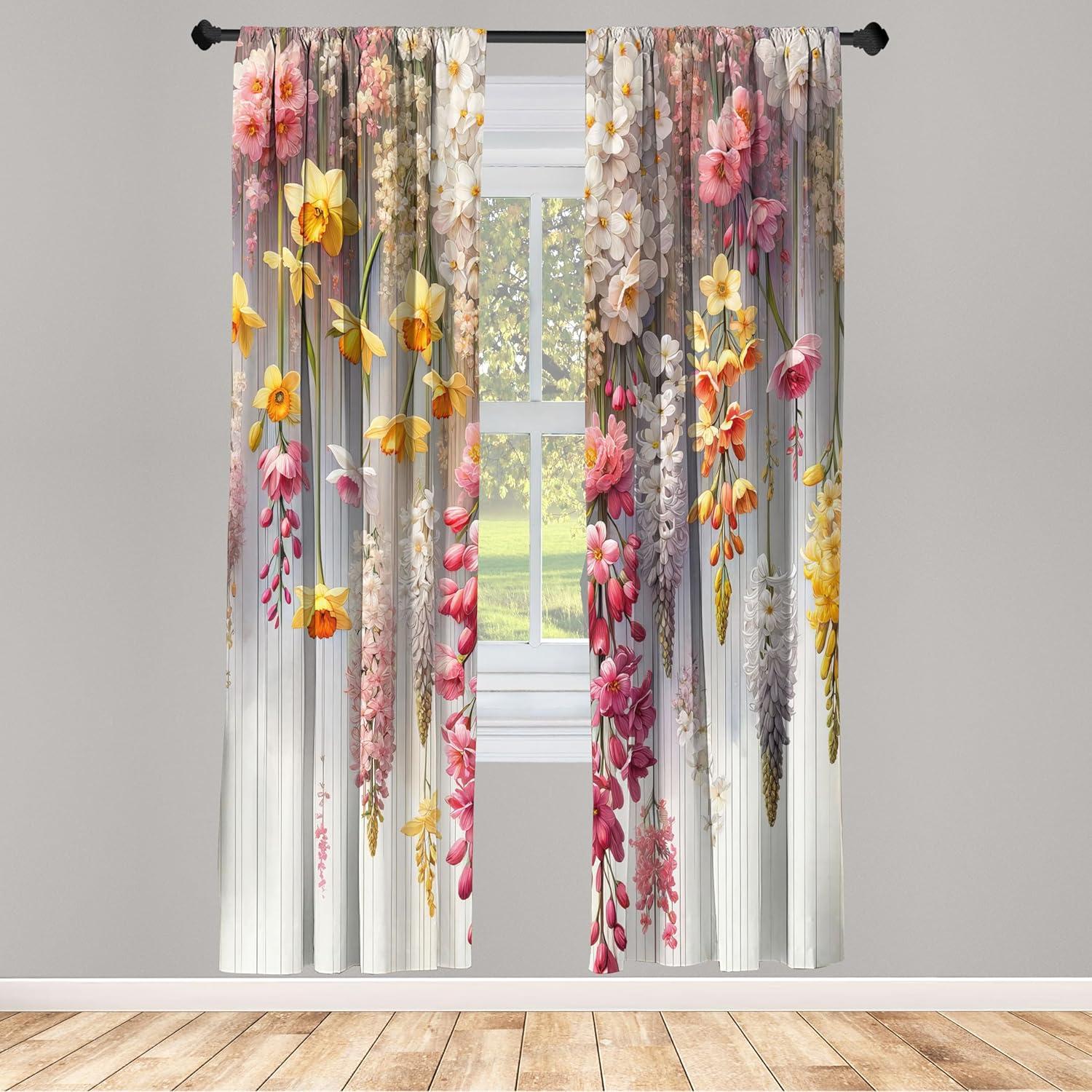 Ambesonne Spring Curtains, Farmhouse Dreamy Lavenders, Pair of 28"x63", Mustard Dried Rose Pearl