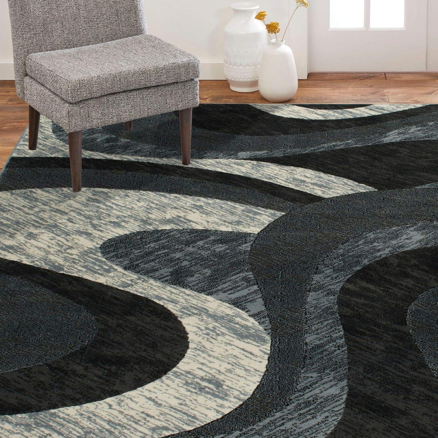 Elegant Gray 40" Tufted Synthetic Area Rug with Abstract Swirl Design