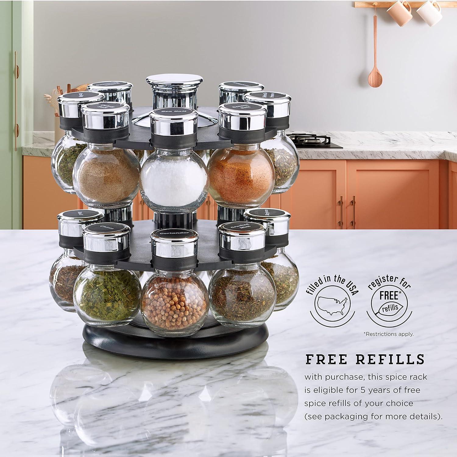 Kamenstein Ellington Revolving Tower with Free Spice Refills for 5 Years, 16-Jar, Black