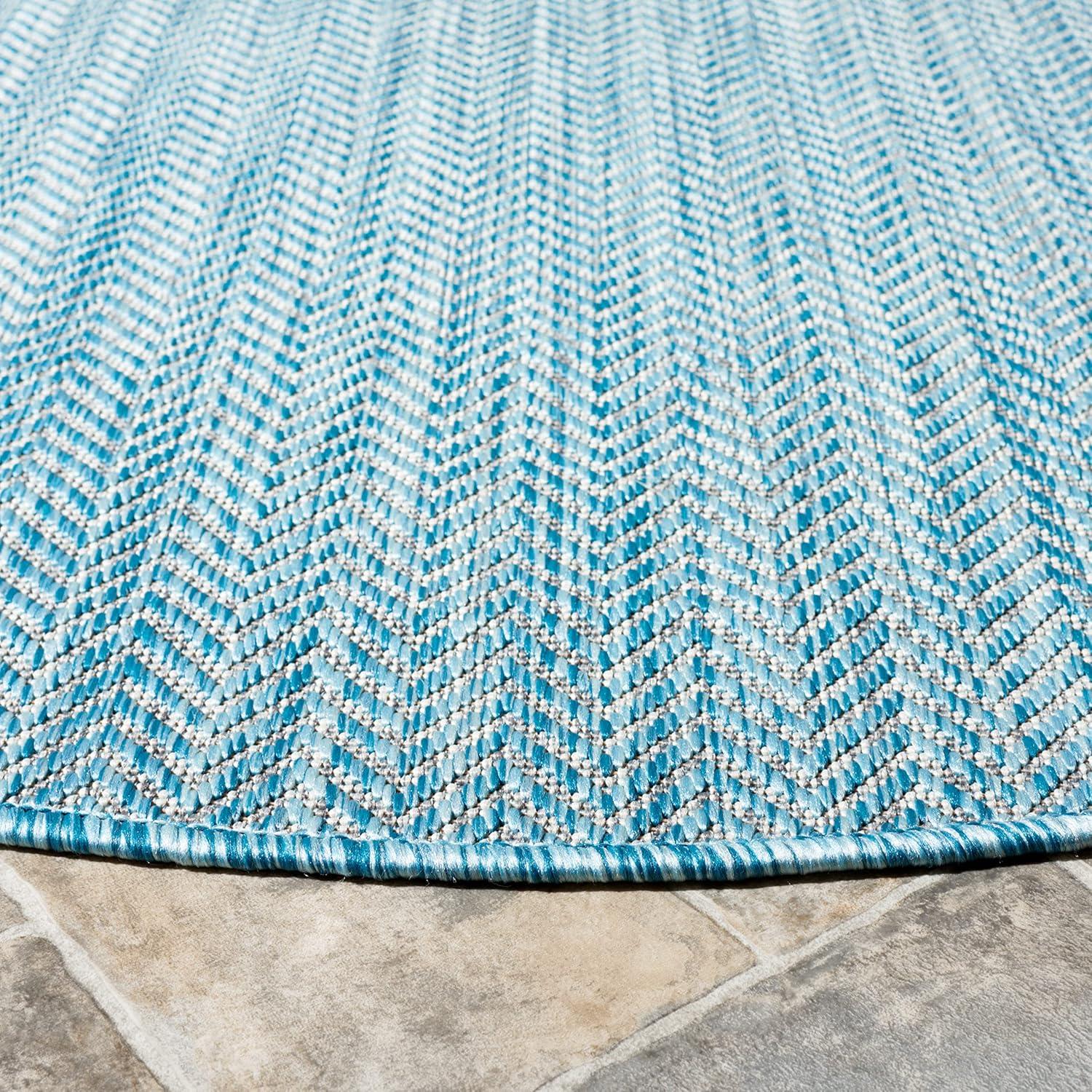 Courtyard CY8022 Power Loomed Indoor and Outdoor Area Rug - Aqua/Grey - 5'3" Round - Safavieh
