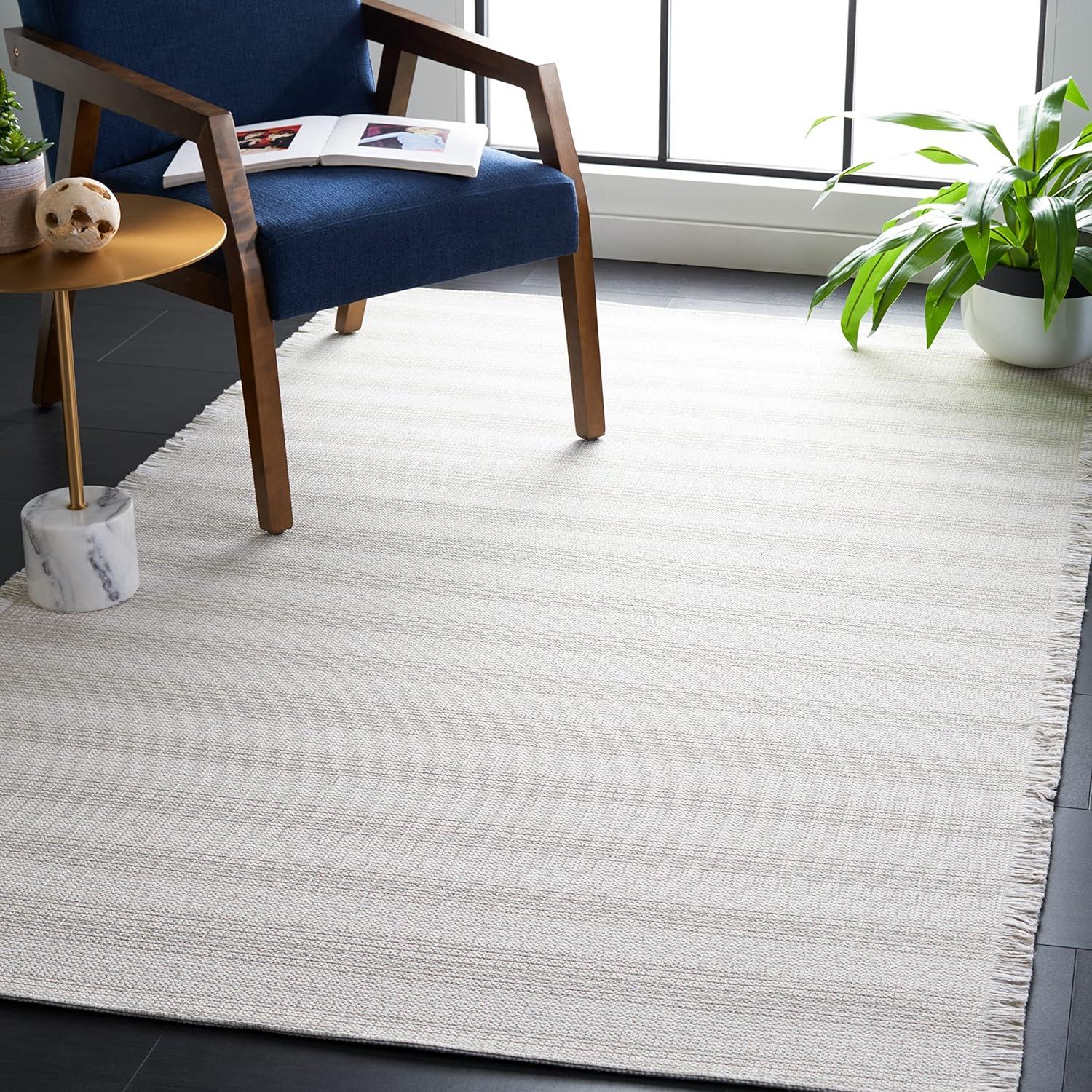 Ivory and Grey Flat Woven Cotton Synthetic 9' x 12' Area Rug