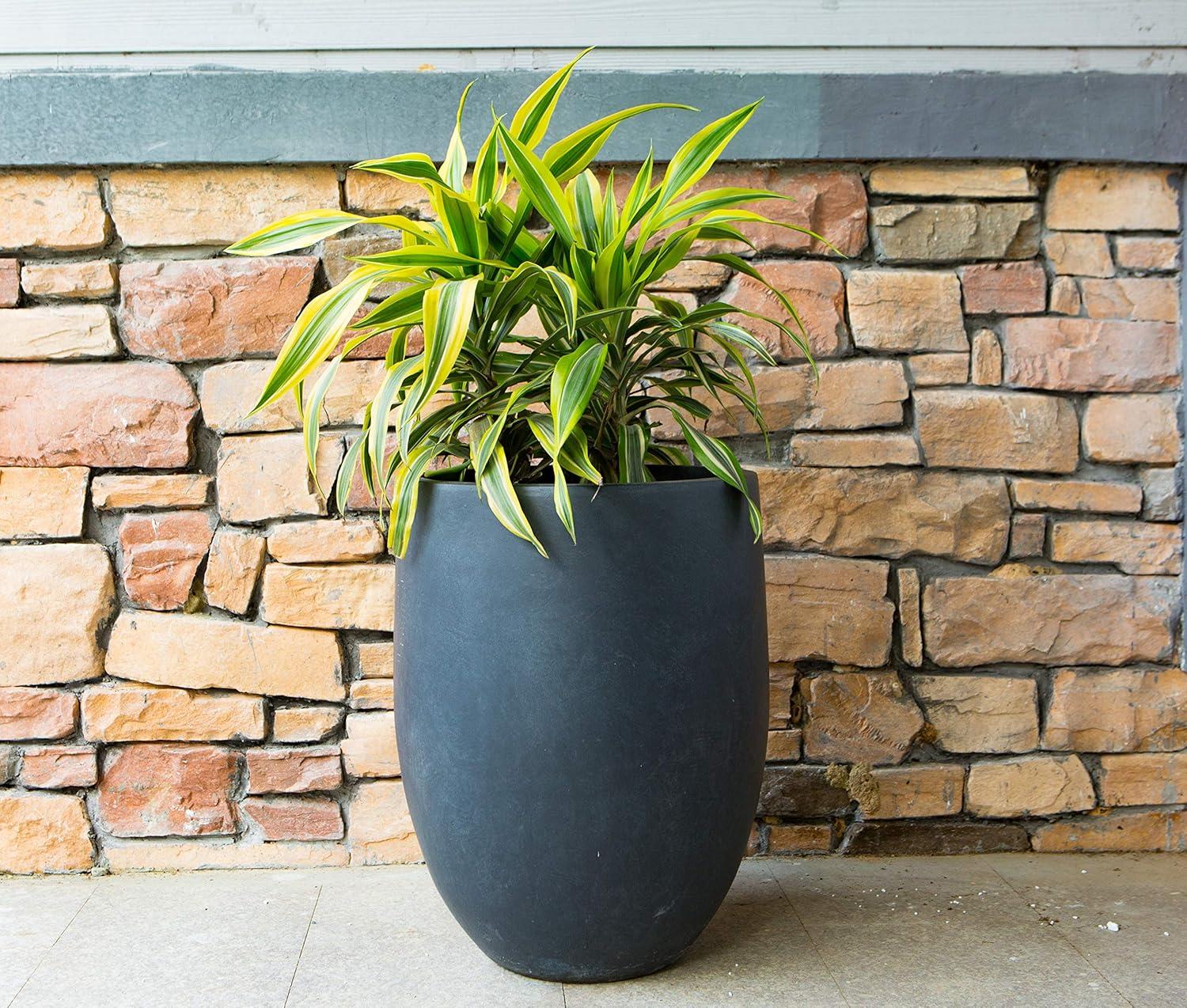 Rosemead Home & Garden, Inc. 17" Wide Kante Modern Concrete/Fiberglass Indoor Outdoor Planter Pot Charcoal Gray: Weather-Resistant