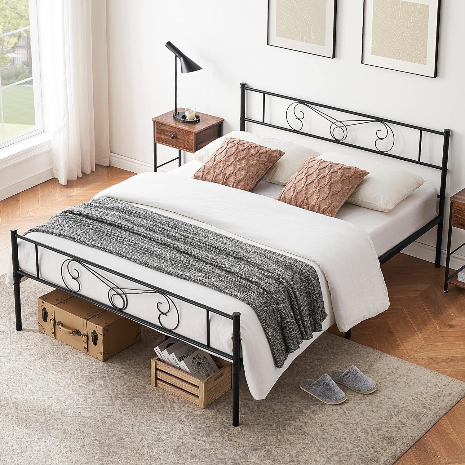 Yartaka Queen Bed Frame Platform with Headboard and Footboard Metal Bed Mattress Foundation with Storage No Box Spring Needed Black