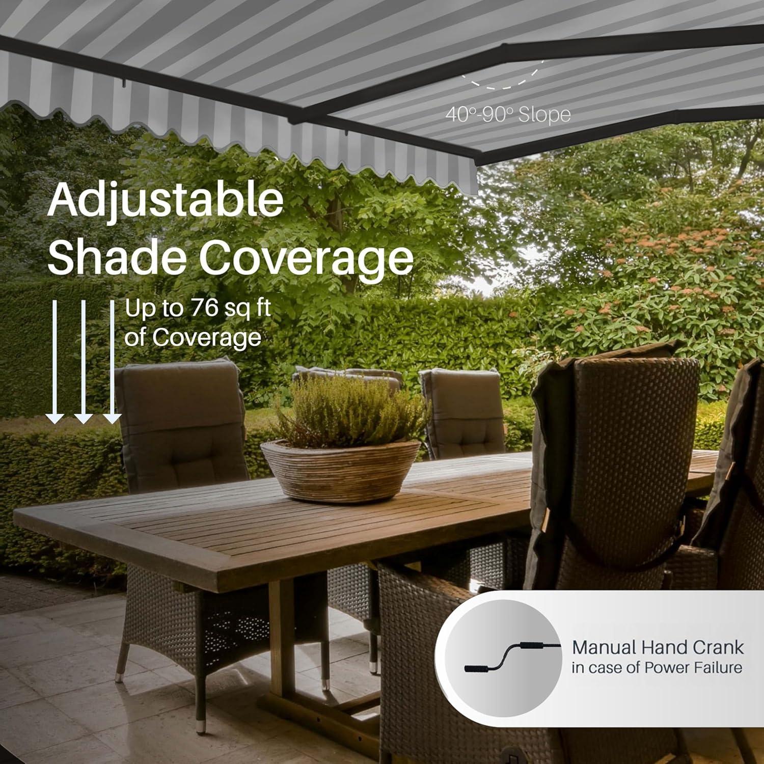 ALEKO Retractable Home Patio Awning | Deck Canopy |UV Protection Sunshade | Manual Black Frame | Upgraded 2024