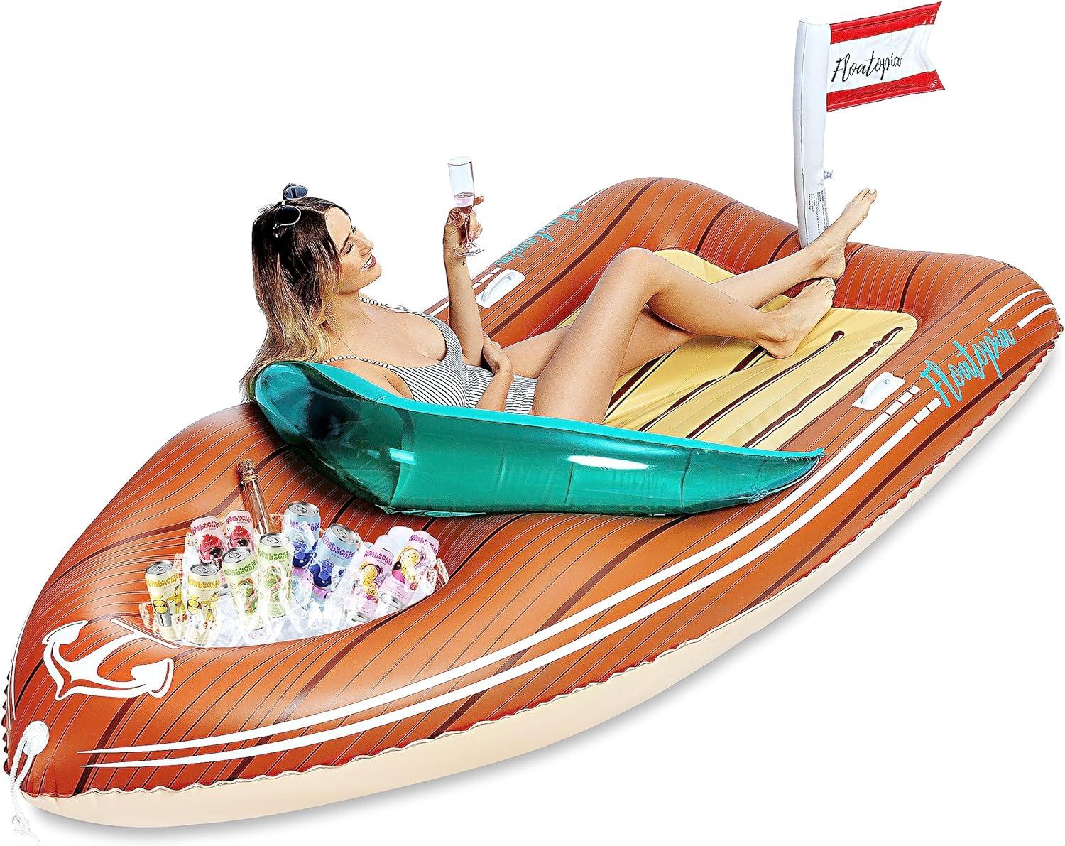 Joyfy Inflatable Pool Floats Raft with Reinforced Cooler, Funny Giant Boat Pool Float, Swimming Pool Party Beach Lake Pool Lounge Float for Family