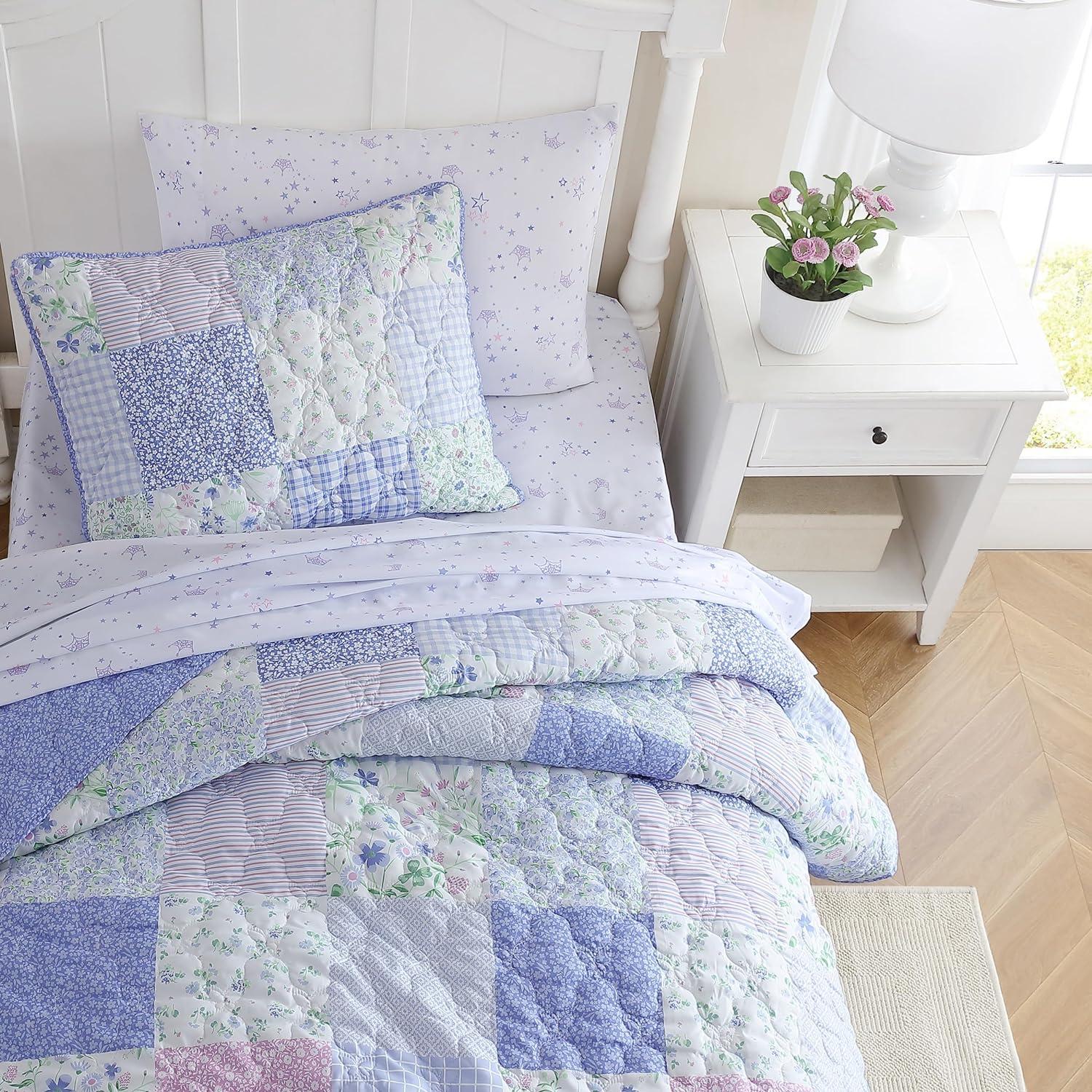 Purple Patchwork Microfiber Full Quilt Set for Kids