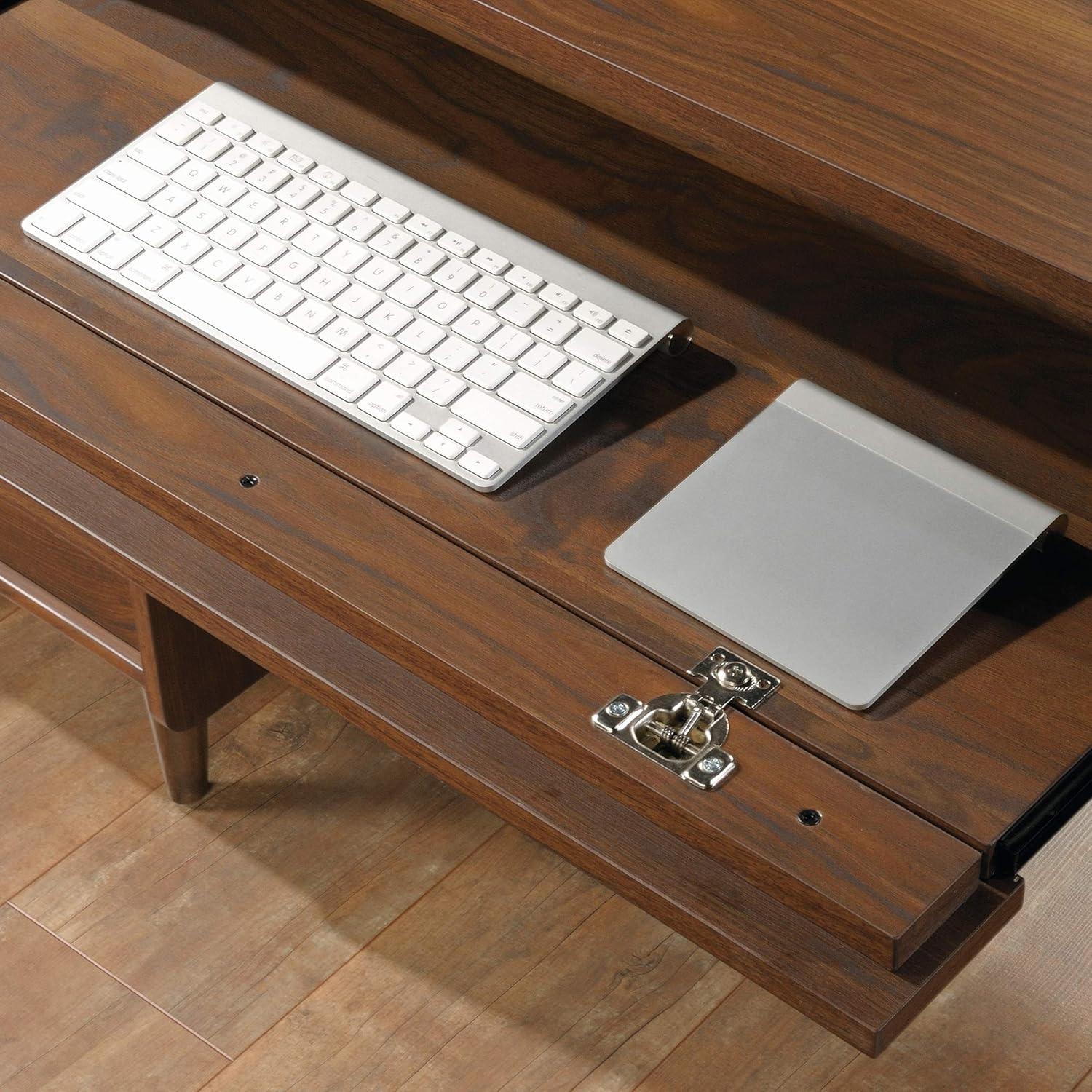 Grand Walnut Executive Desk with Keyboard Tray and Filing Cabinet