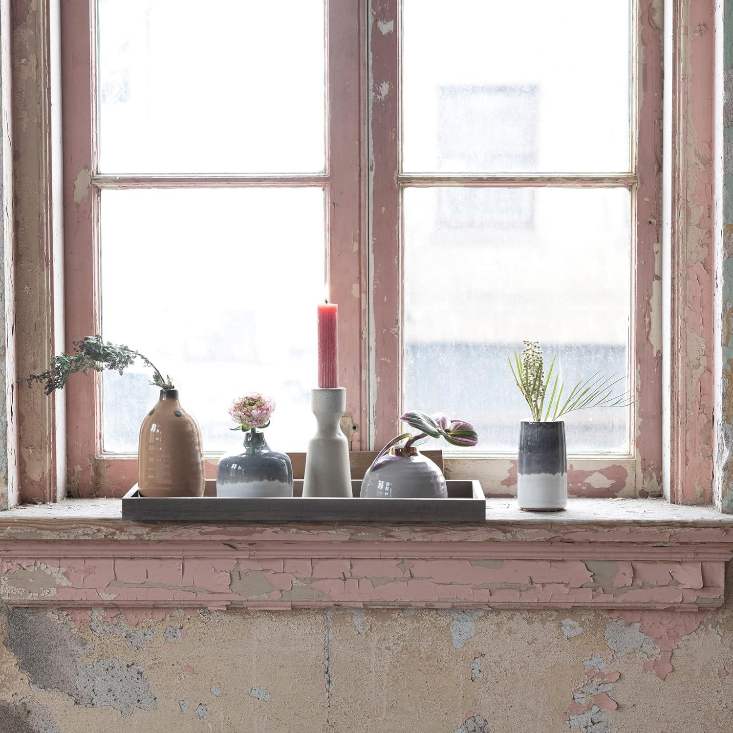 Creative Co-Op Stoneware Vase Ensemble on a Mango Wood Tray, Set of 5