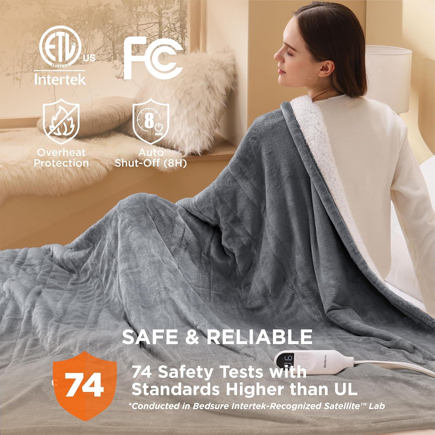 Bedsure | Electric Heated Blanket Soft & Washable Solid Flanne