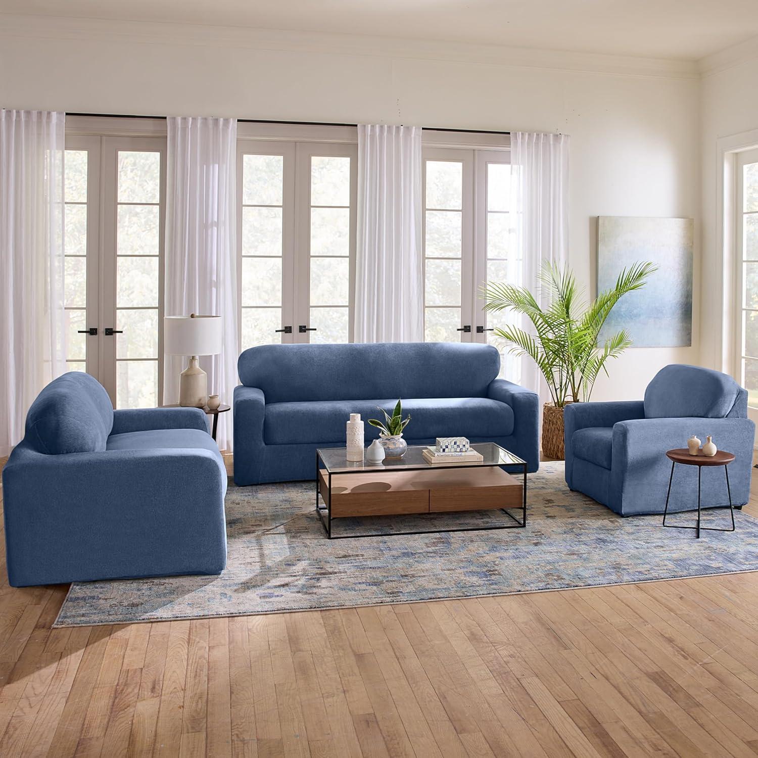 Indigo Two-Piece Stretch Loveseat Slipcover with Textured Design