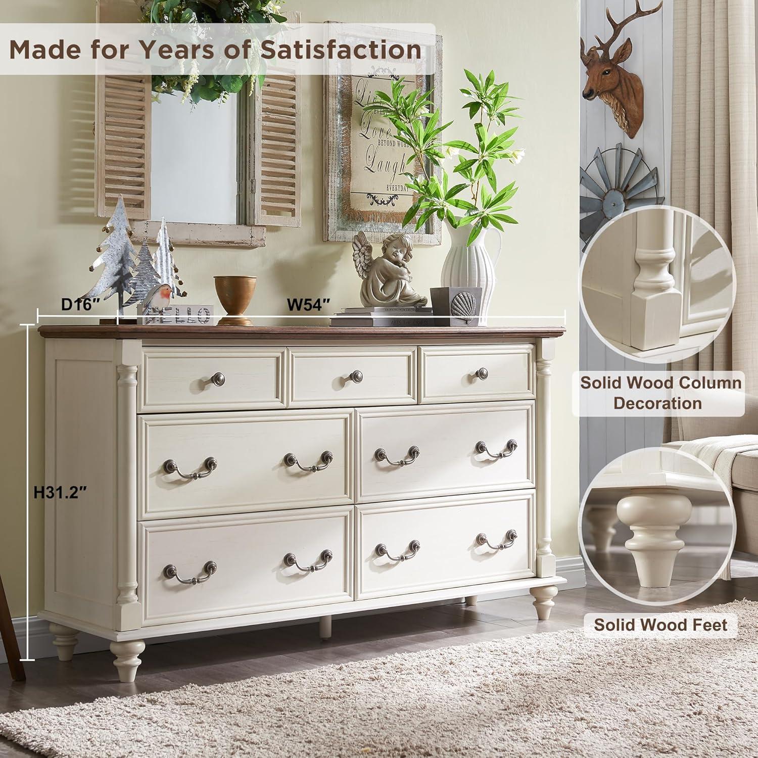 OKD Ojaswi Farmhouse 7 - Drawer Dresser, Wood Rustic Dresser Chest of Drawers with 2 Size Drawers for Bedroom, Living Room