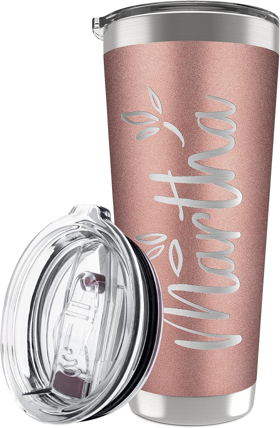 Personalized Tumblers w/Lid - 20 or 30 Oz Rose Gold - Vacuum Insulated Travel Coffee Mugs - Stainless Steel Double Wall Tumbler - Personalized Cups with Name, Text