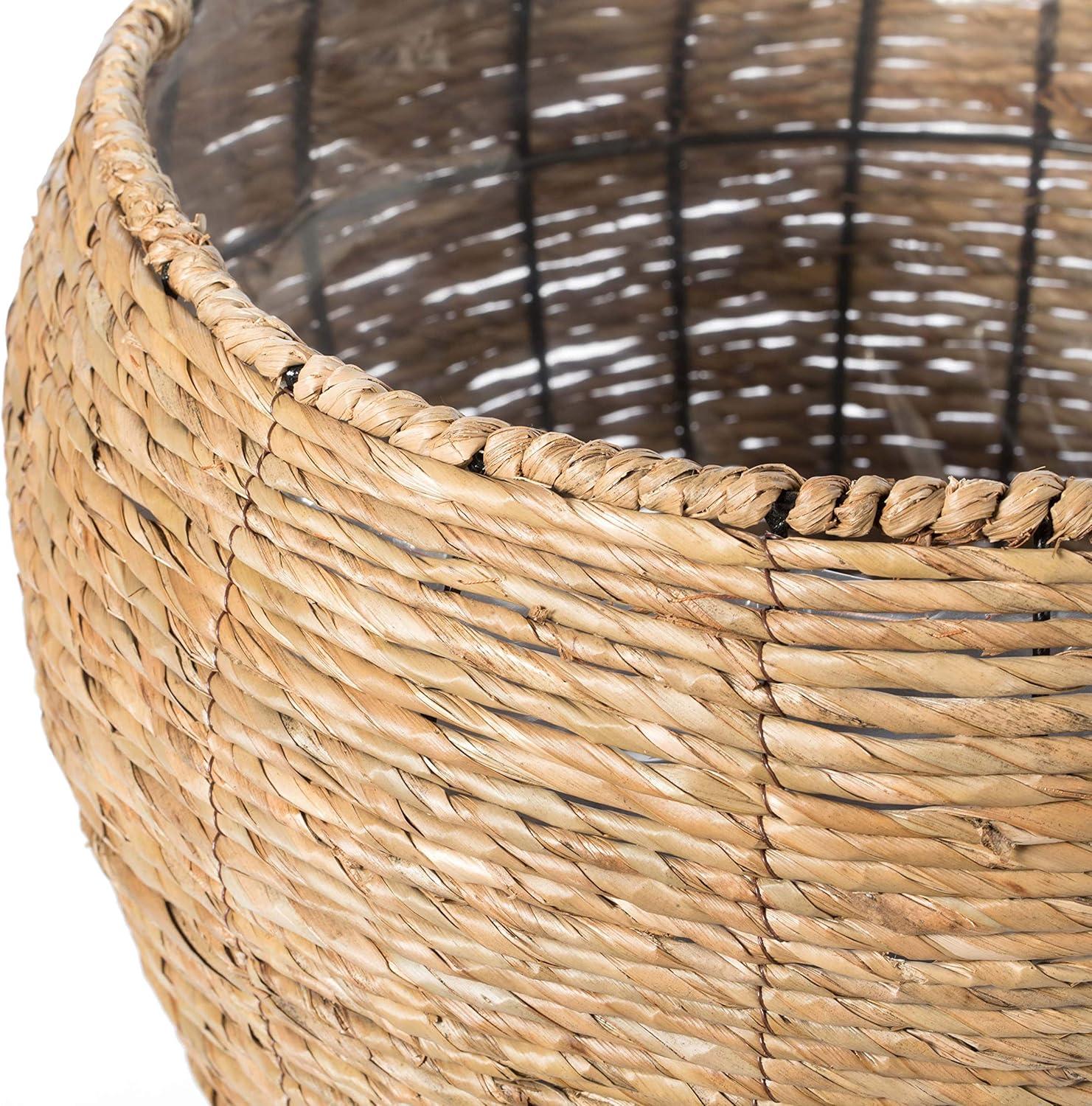 Vintiquewise Woven Round Flower Pot Planter Basket with Leak-Proof Plastic Lining