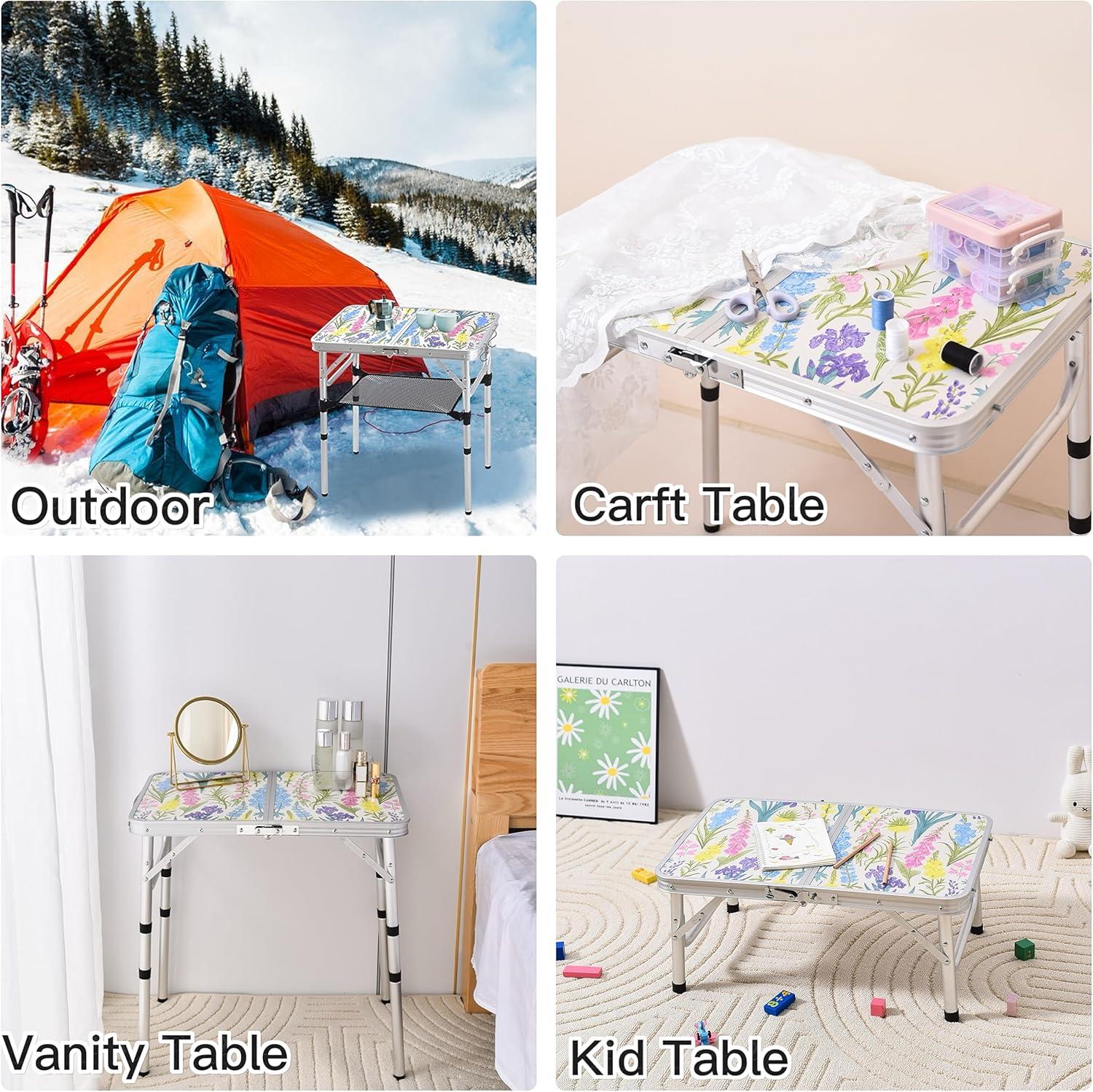 Blooming Floral Aluminum Adjustable Height Folding Camping Table