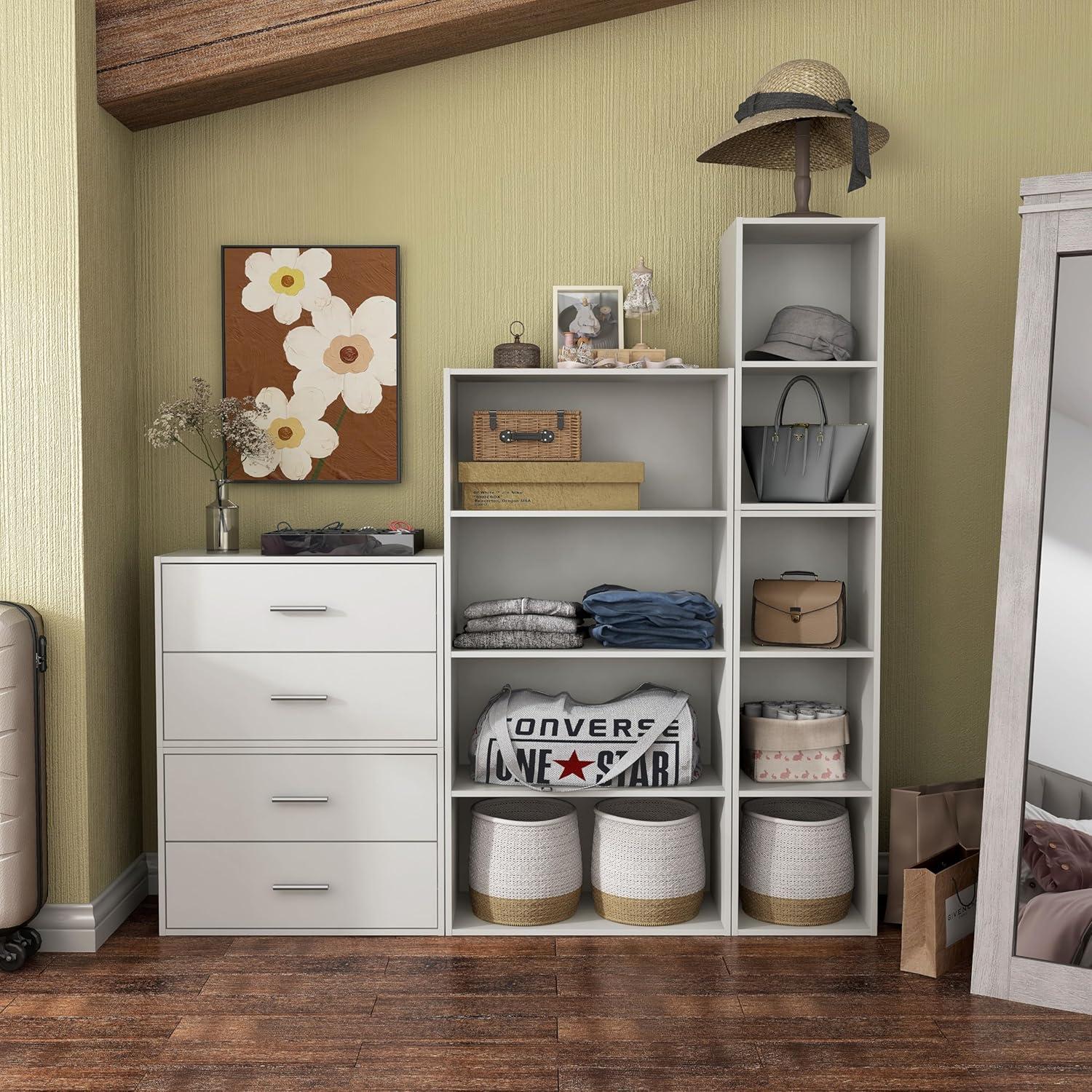 24/7 Shop At Home 46.9" Silkpath Modern 4 Tier Stackable and Modular Bookcase White: Modular Organizer, Open Shelving