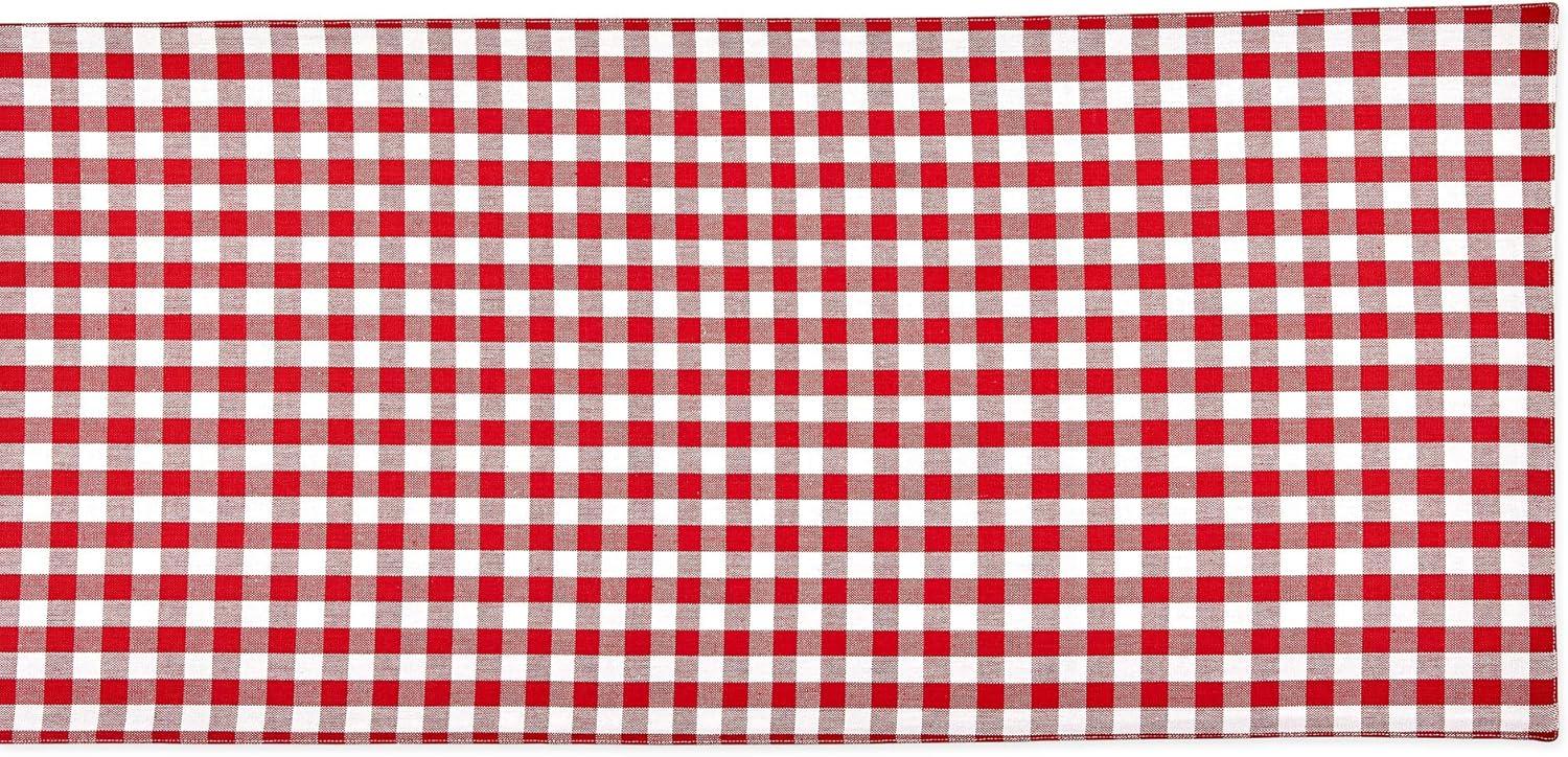 Red and White Cotton Gingham Check Table Runner 14x108