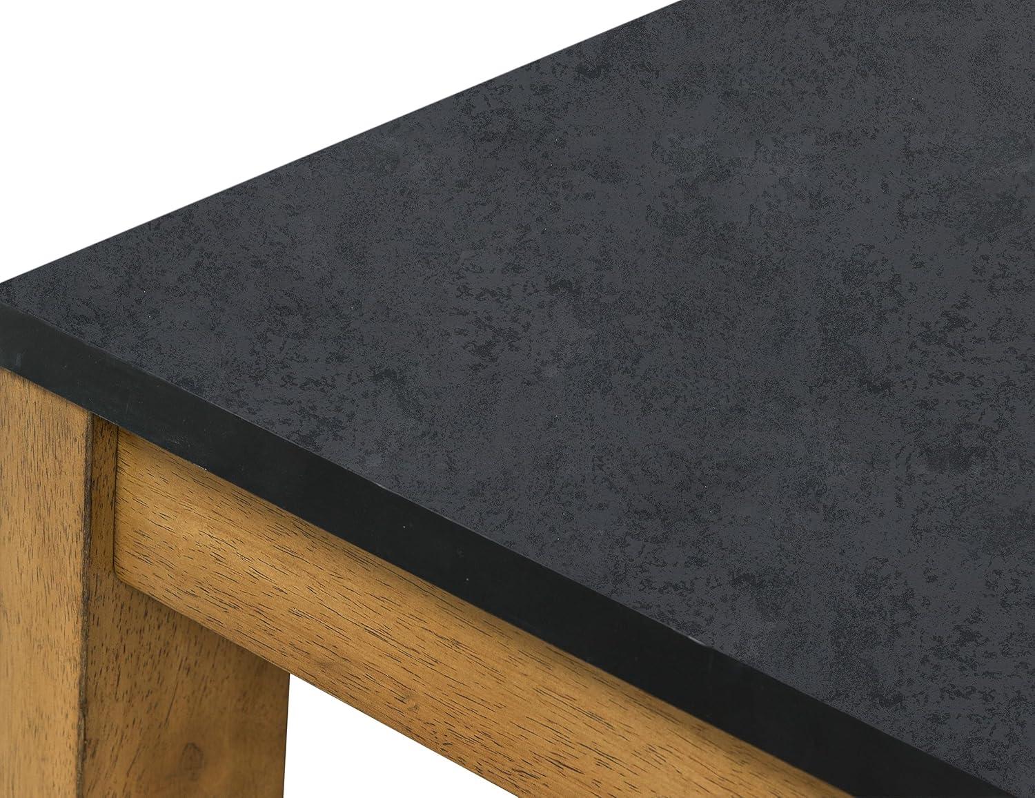 Quentina Rectangular Black Faux Stone and Wood End Table