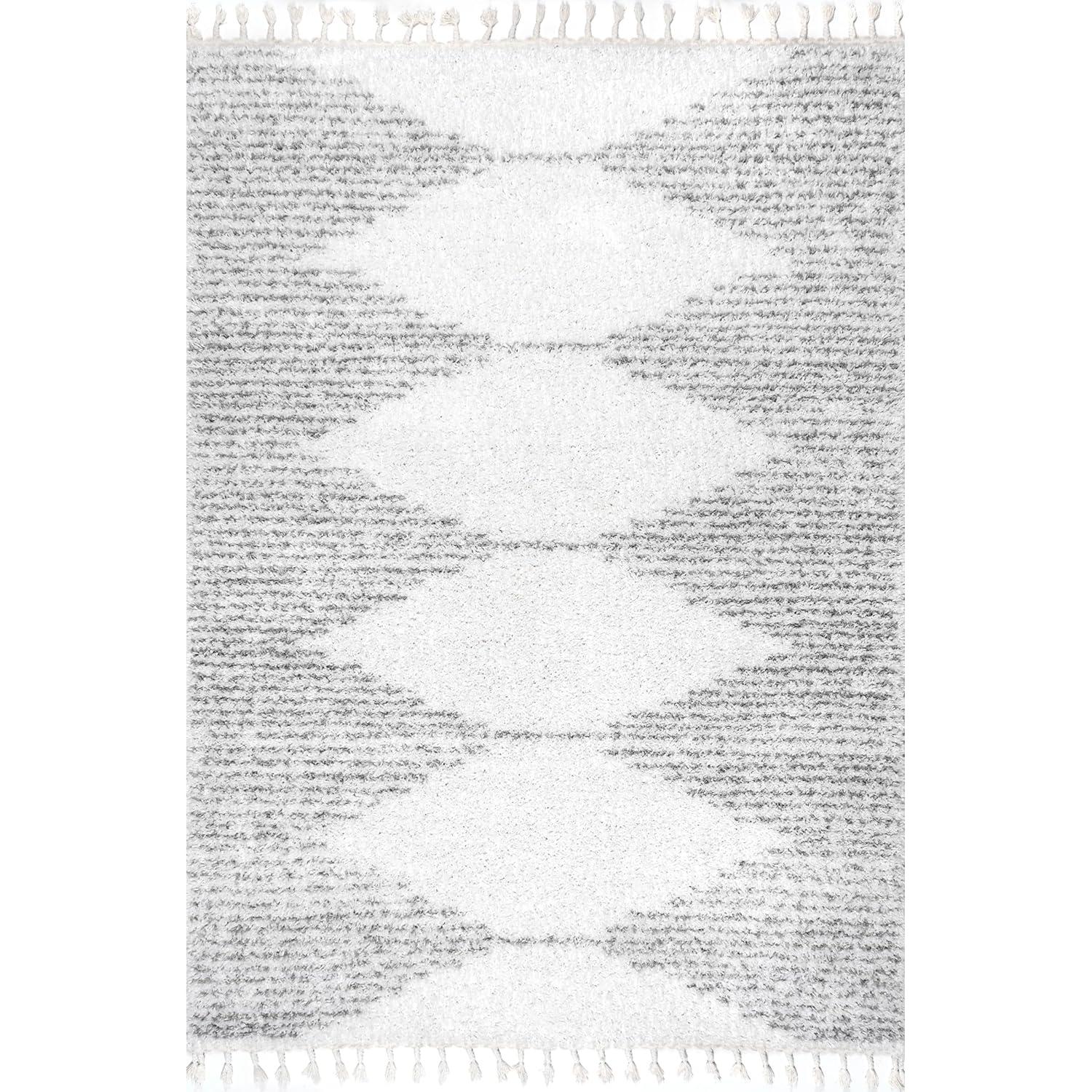 Nuloom Bria Geometric 5x8 Shag Indoor Area Rug for Living Room Bedroom Dining Room Nursery, White/Ivory
