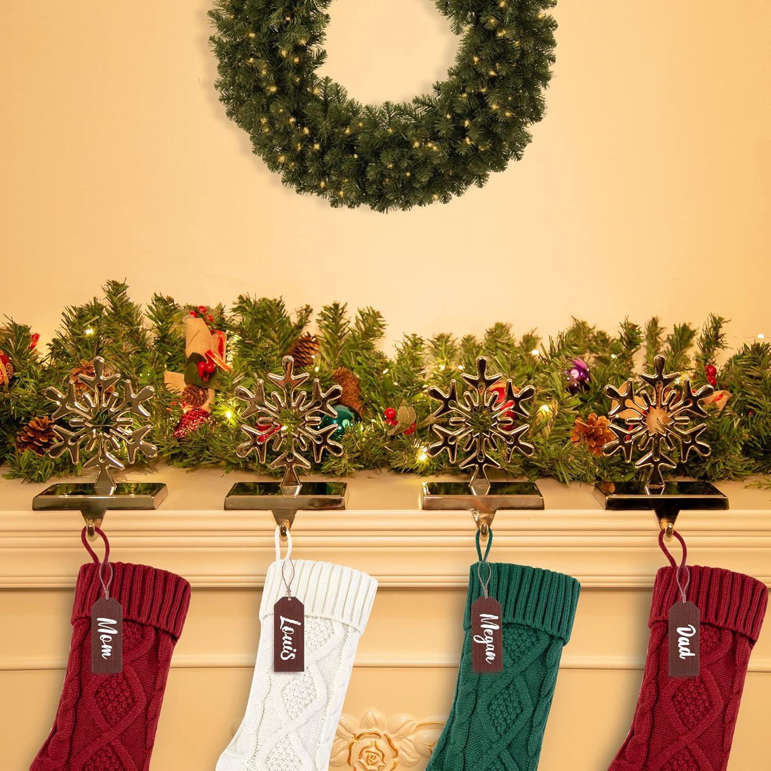 Pack of 4 Christmas Stocking Holders Snowflake Stocking Hangers Mantel Stocking Hooks for Christmas Decoration, White