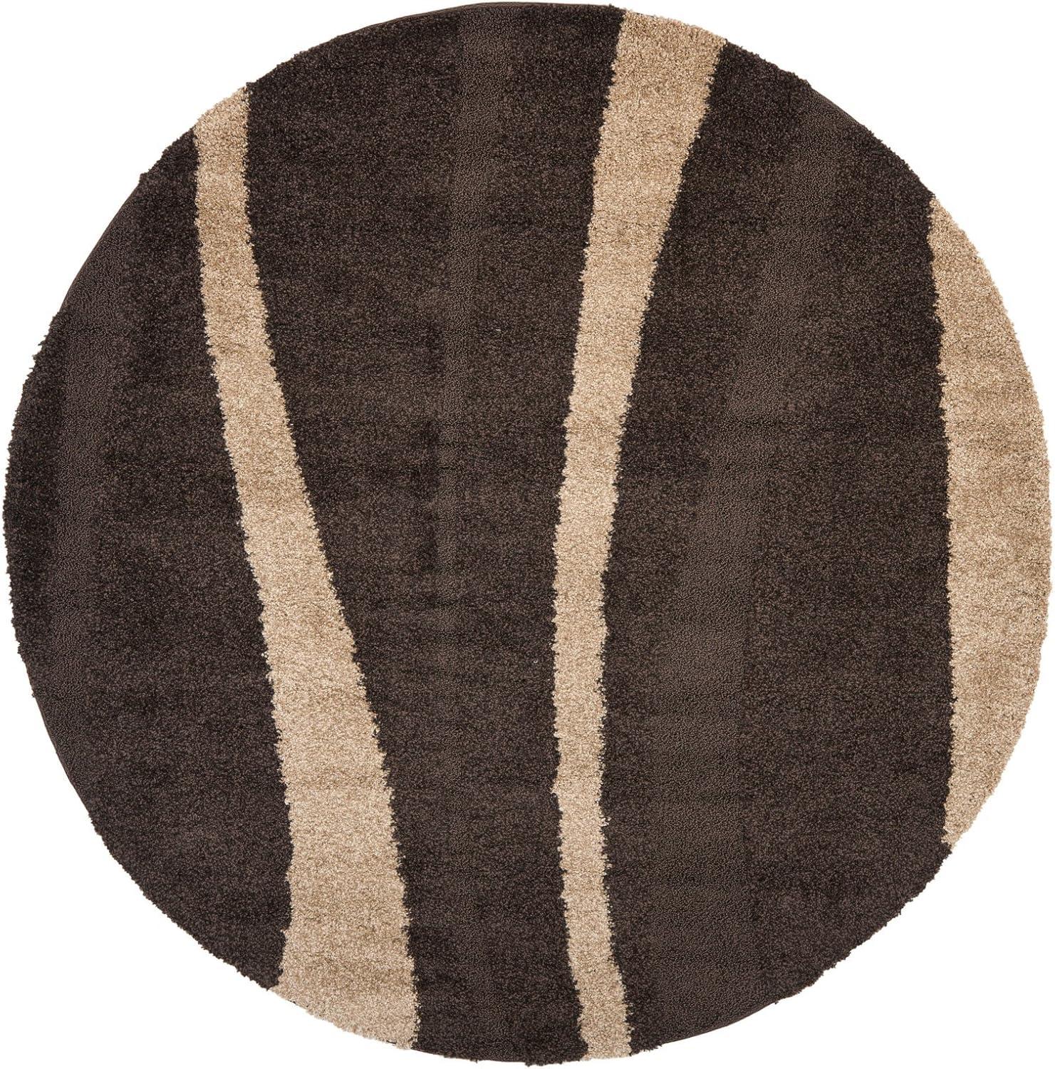 Florida Shag SG451 Power Loomed Indoor Area Rug - Cream/Dark Brown - 8'x10' - Safavieh
