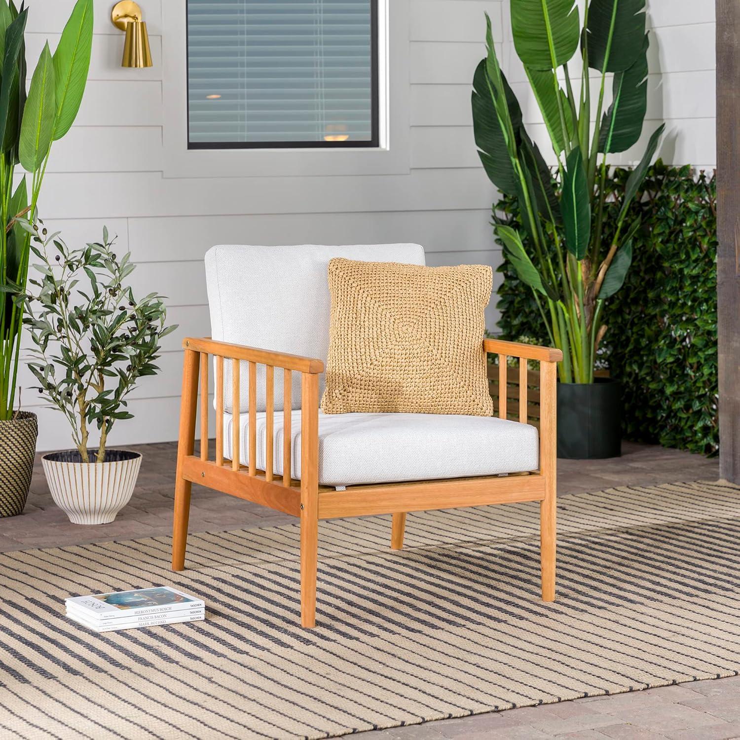 Modern Outdoor Solid Wood Spindle Style Single Lounge Chair - Natural