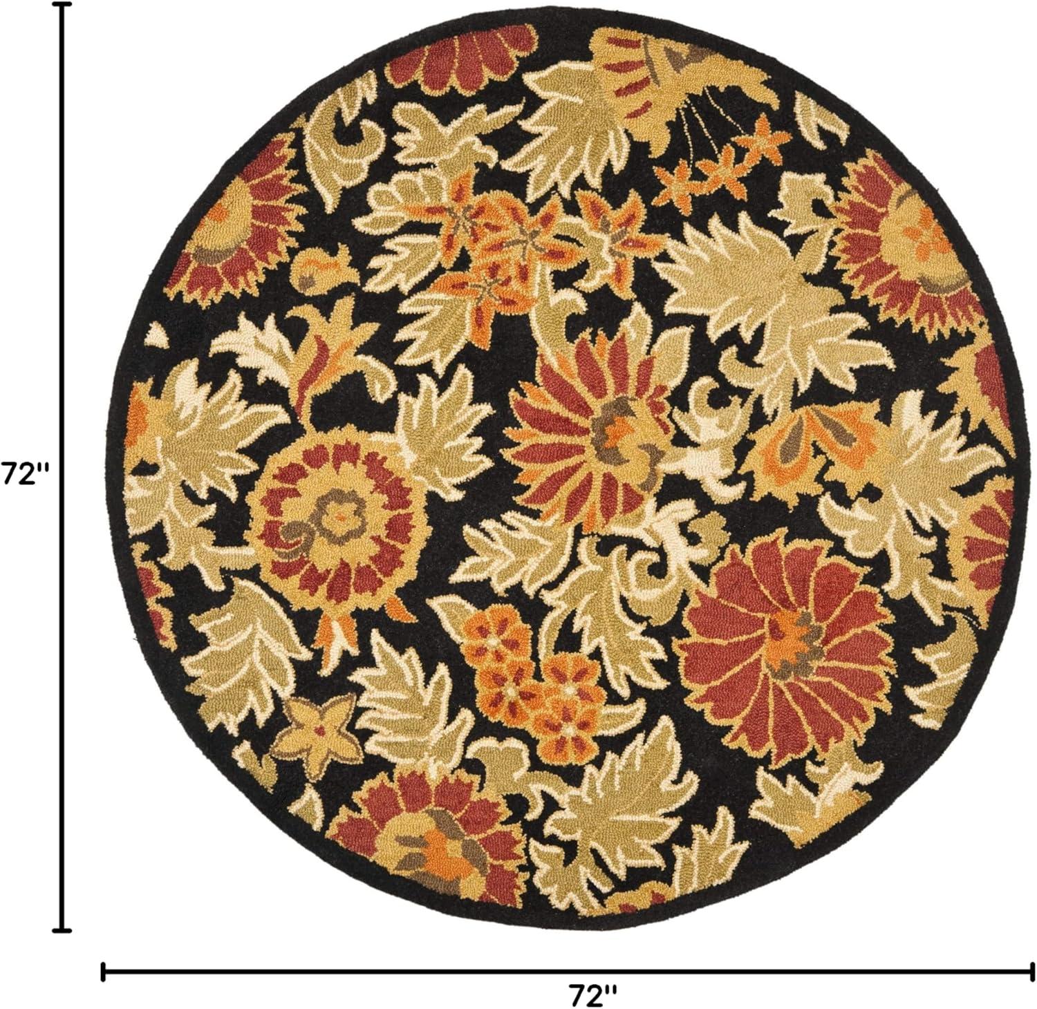 Blossom BLM912 Hand Hooked Area Rug - Black/Multi - 6' Round - Safavieh.