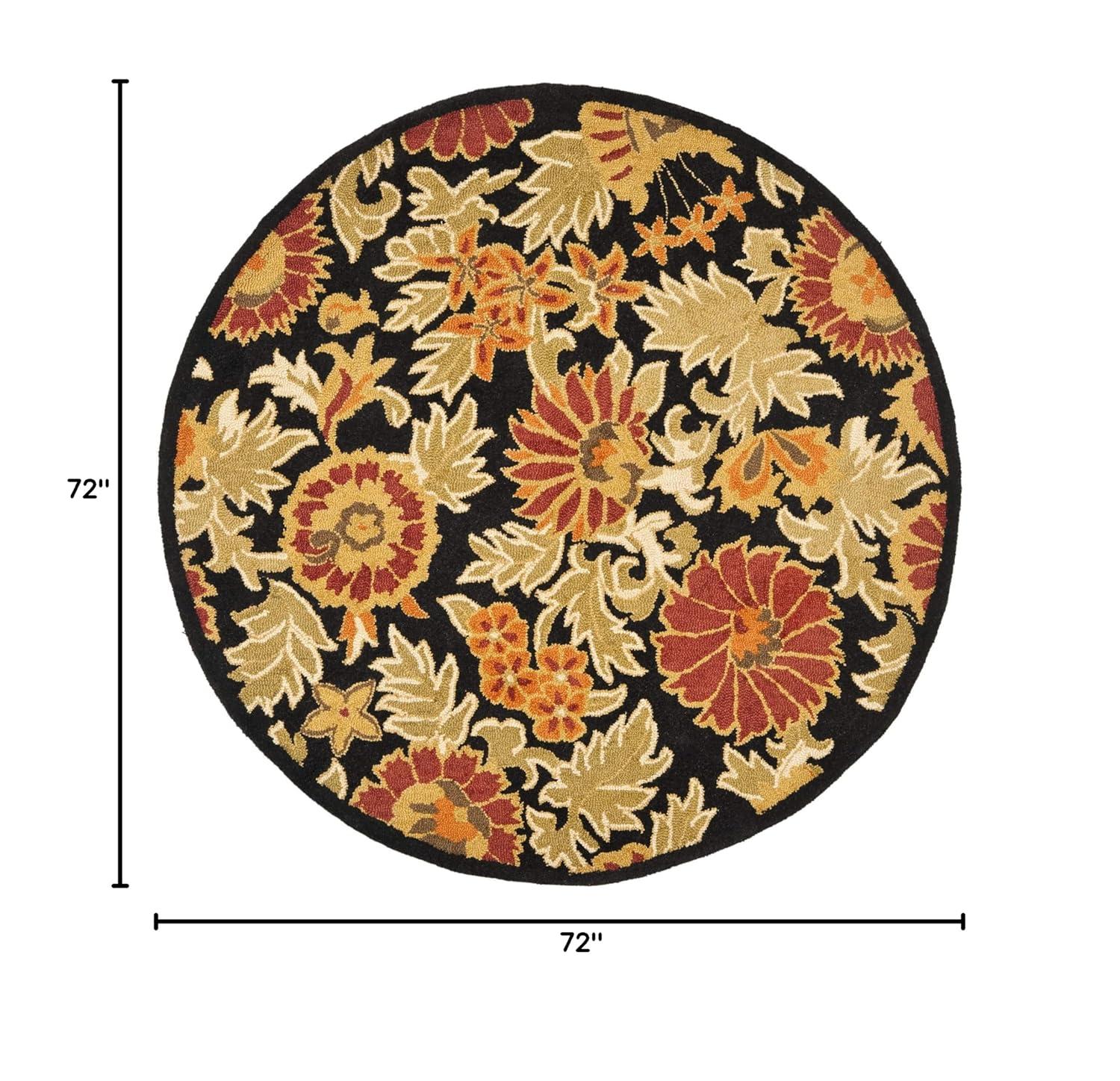 Blossom BLM912 Hand Hooked Area Rug - Black/Multi - 6' Round - Safavieh.