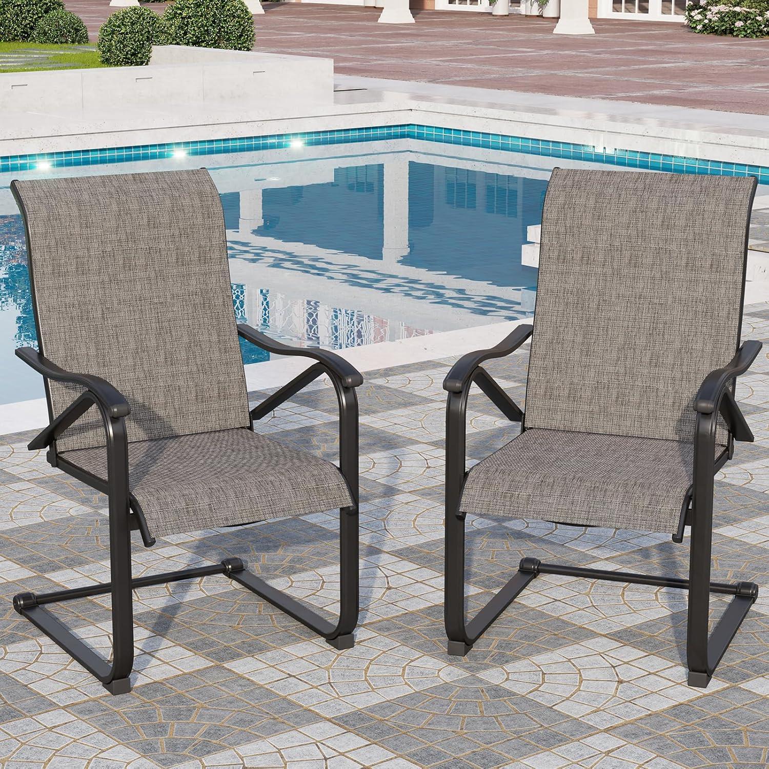 Gray Textilene Fabric High Back Outdoor Dining Chairs with Steel Frame