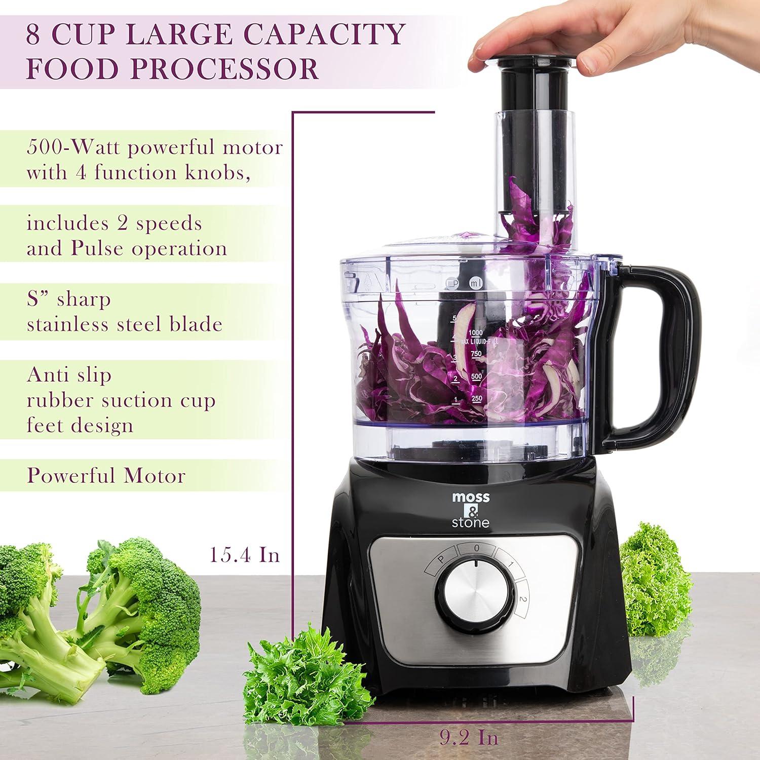 Moss & Stone 8-Cup Black Food Processor, Electric Chopper & Grinder, 500W