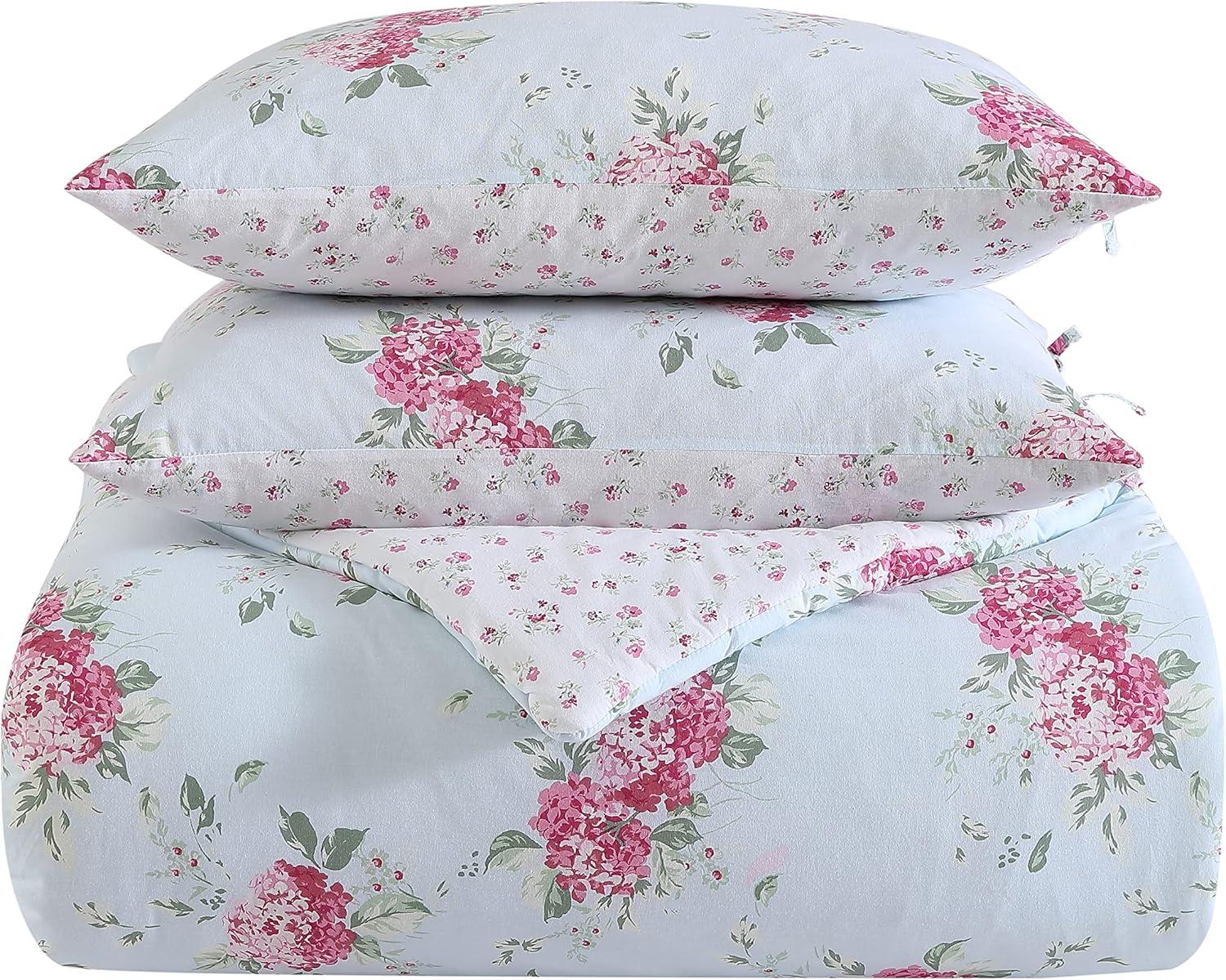 Chloe Blue Twin Reversible Cotton Floral Comforter Set