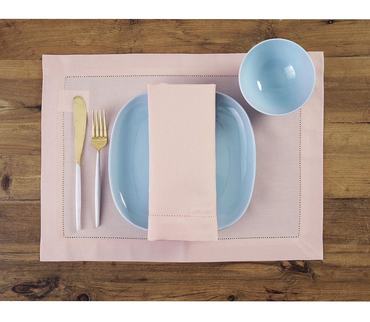 Solino Home Cotton Linen Hemstitch Dinner Napkins (Set of 4)