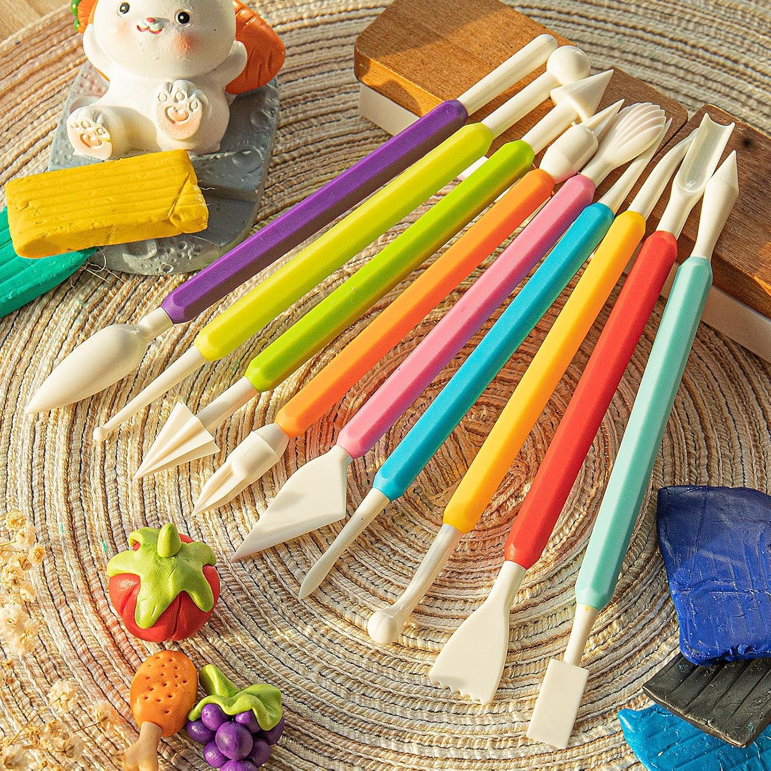 9 Pieces of Clay Carving Tools, Children's Plastic Modeling Clay Tools, Double-Headed Plastic Ceramic Pottery Tool kit, Handicraft Clay Modeling DIY kit Chef Decoration Modeling and Carving Tools