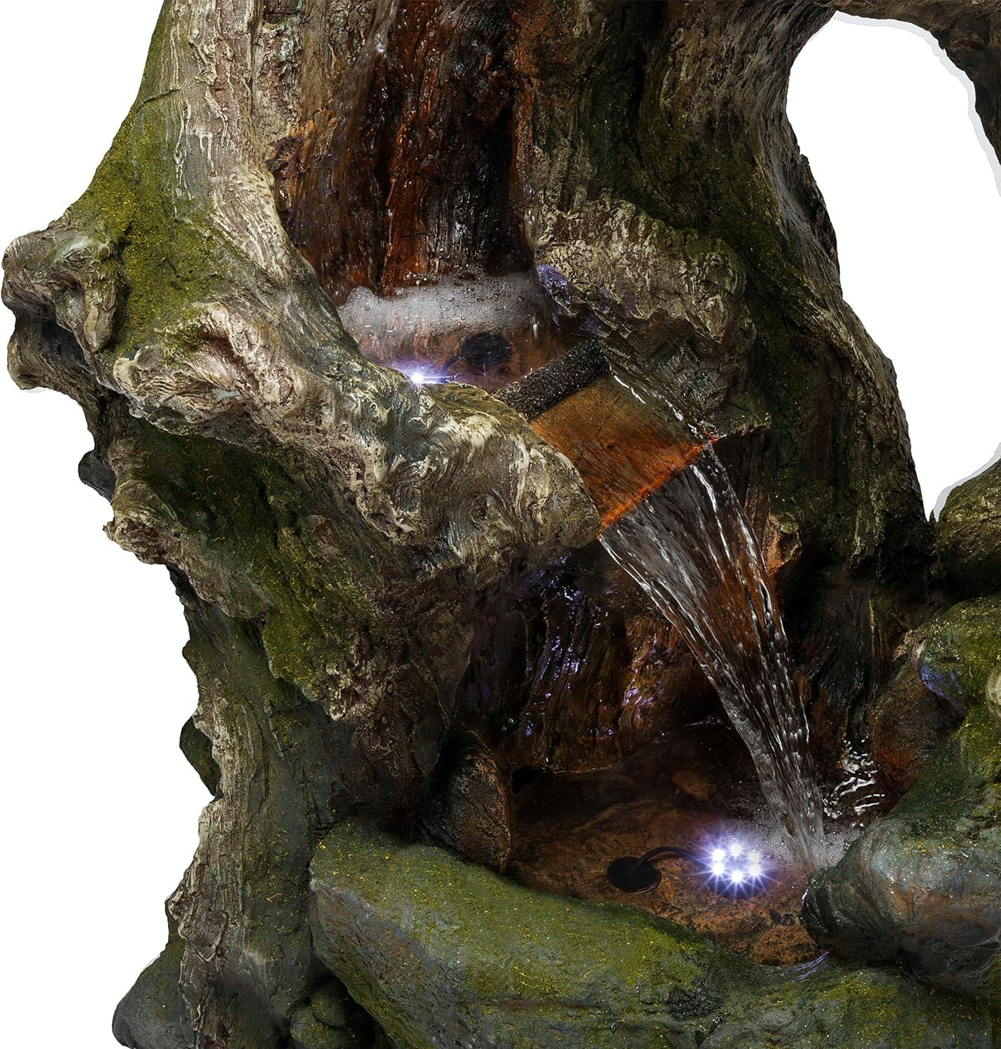 Rustic 39" Brown Tree Trunk Water Fountain with LED Lights