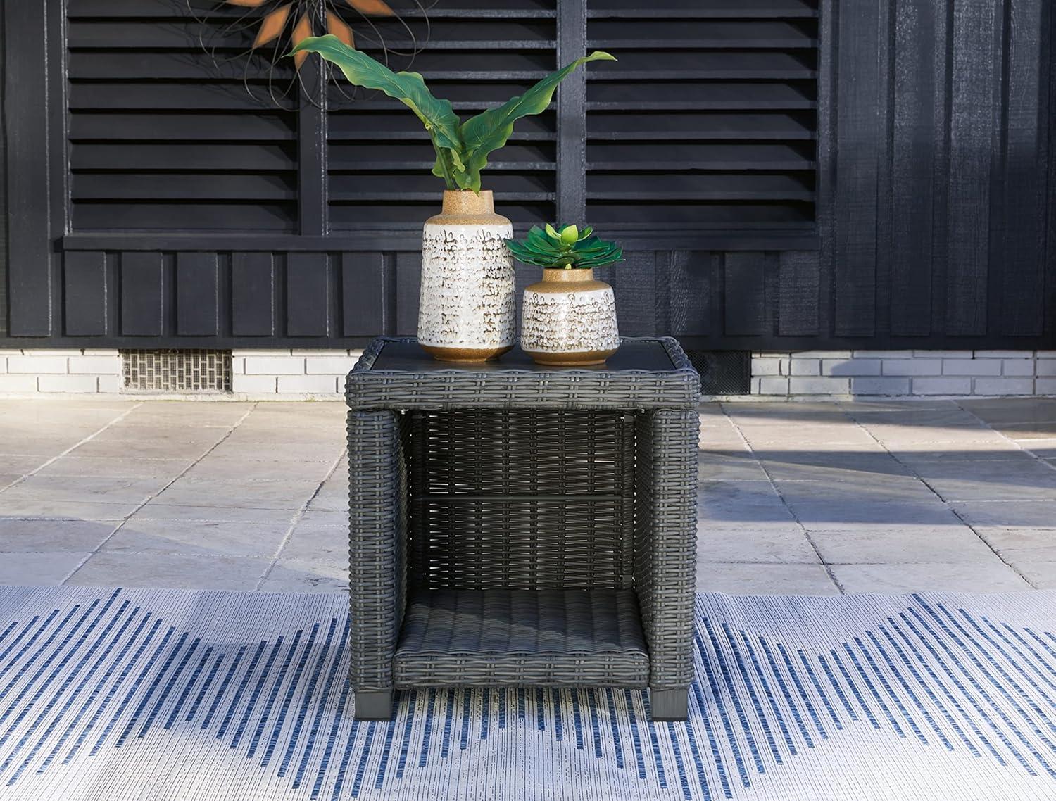 Gray Rectangular Wicker Outdoor End Table with Aluminum Top