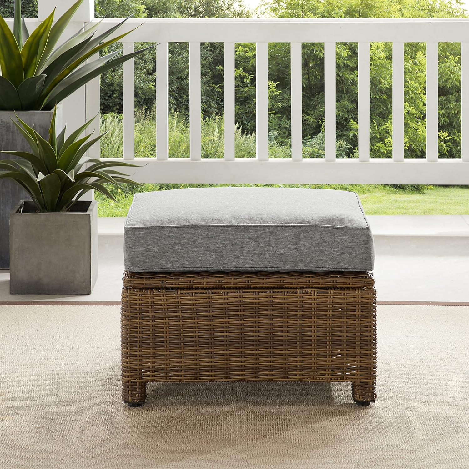 Crosley Furniture Bradenton 25"Fabric Outdoor Ottoman in Sand/Brown