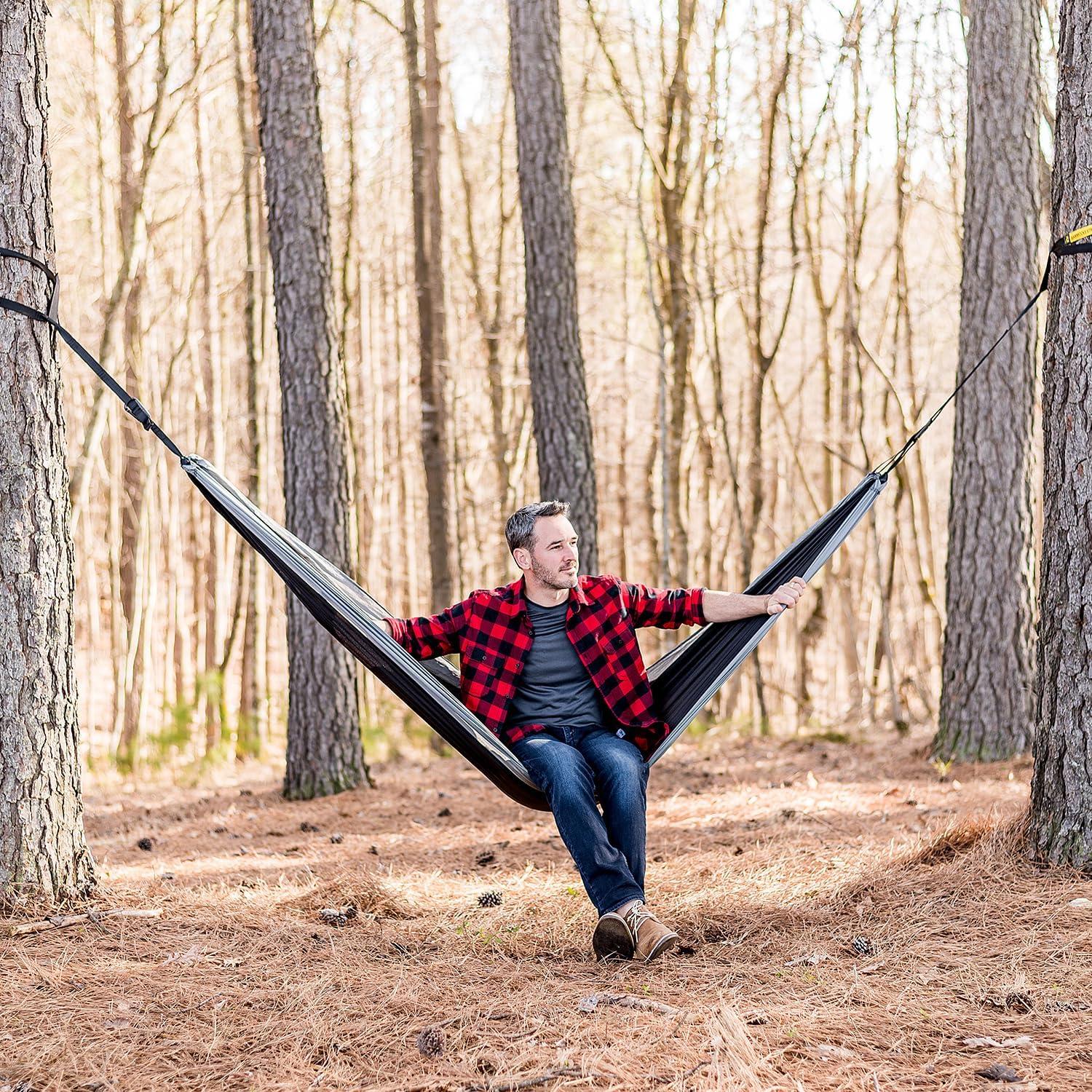 ELK Black and Gray Parachute Nylon Single Hammock with Tree Straps