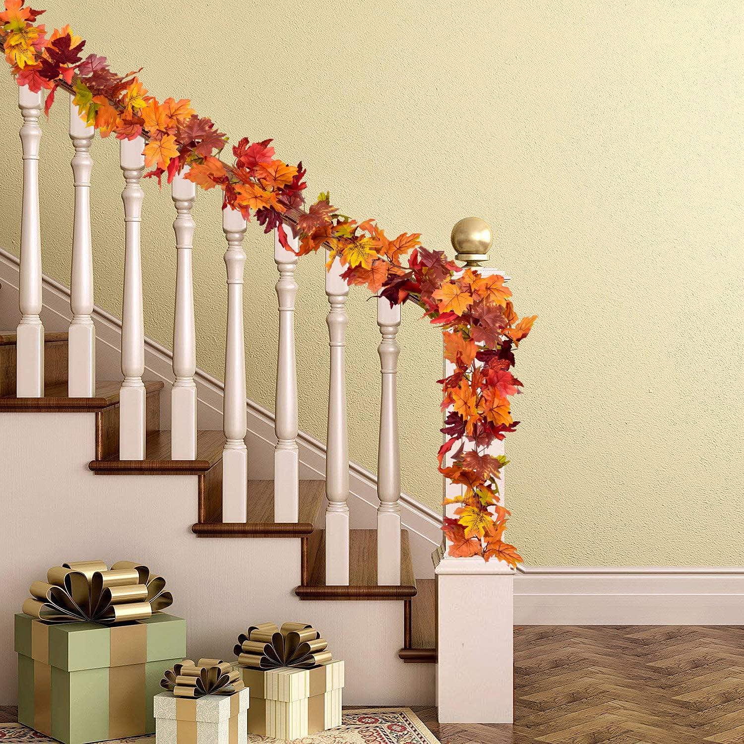 Coolmade 2 Pack Fall Garland Maple Leaf, 5.9Ft/Piece 7 Colors Hanging Vine Garland Artificial Autumn Foliage Garland Thanksgiving Decor for Home Wedding Fireplace Party Christmas