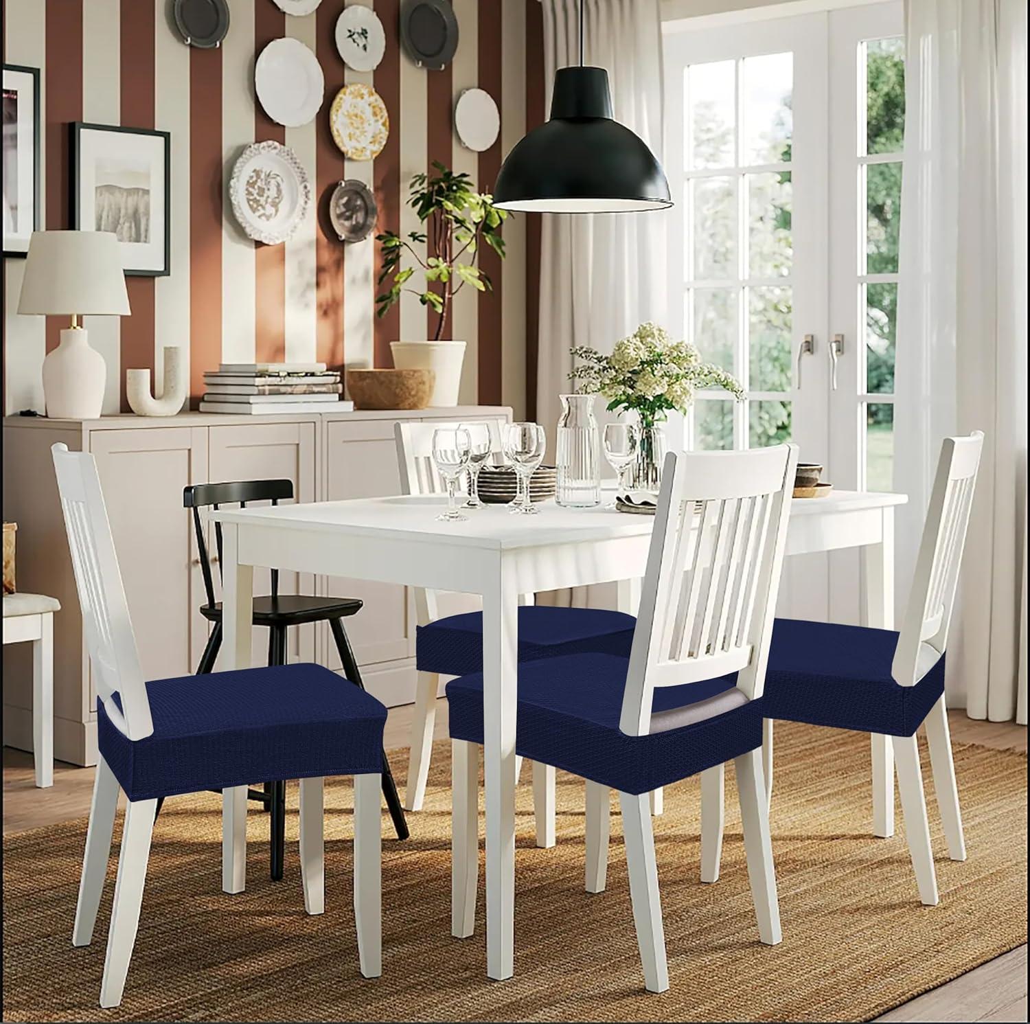 Furrygo Washable 4 Pieces Polyester Dining Chair Slipcovers, Navy