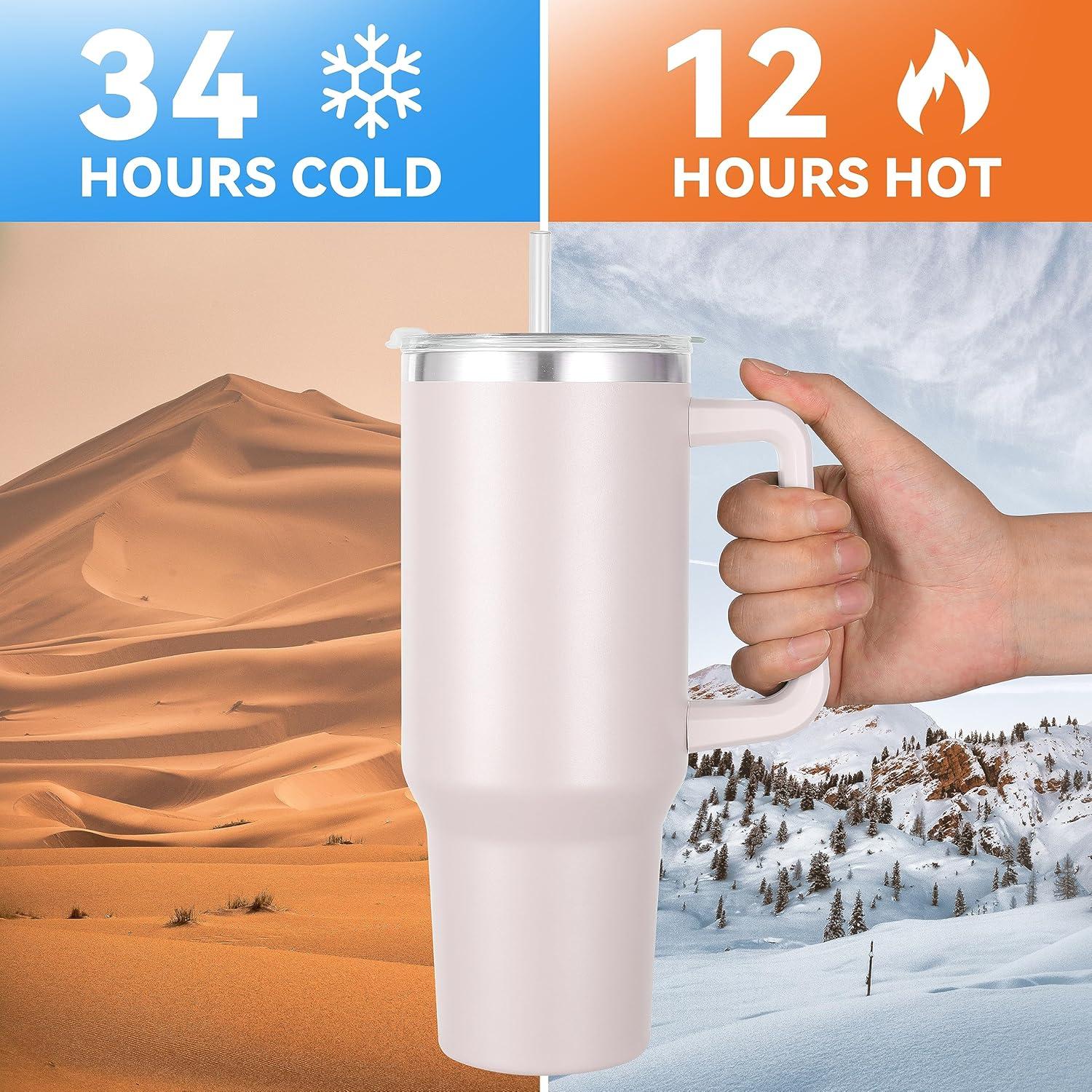 40oz Explosive Car Cup Handle Thermos Cup Stainless Steel Large Capacity Cold Straw Ice Bullion Cup
