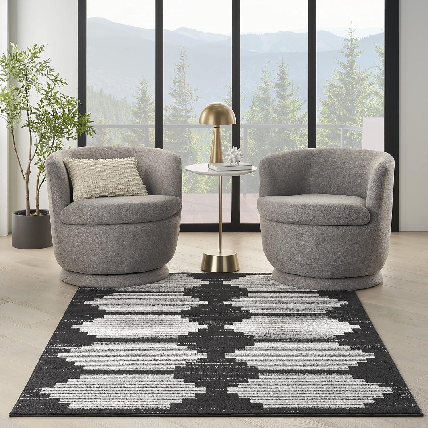 Geometric Bliss Black & Grey Synthetic 6' x 9' Area Rug