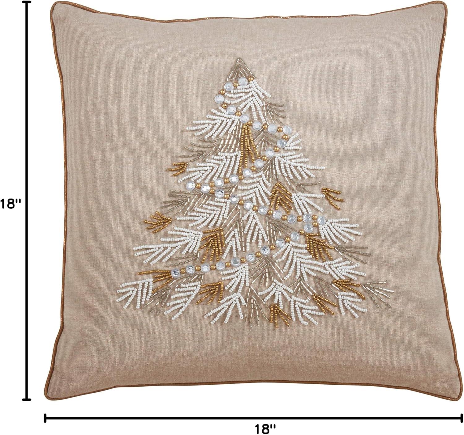 Saro Lifestyle Poly Filled Beaded Christmas Tree Throw Pillow