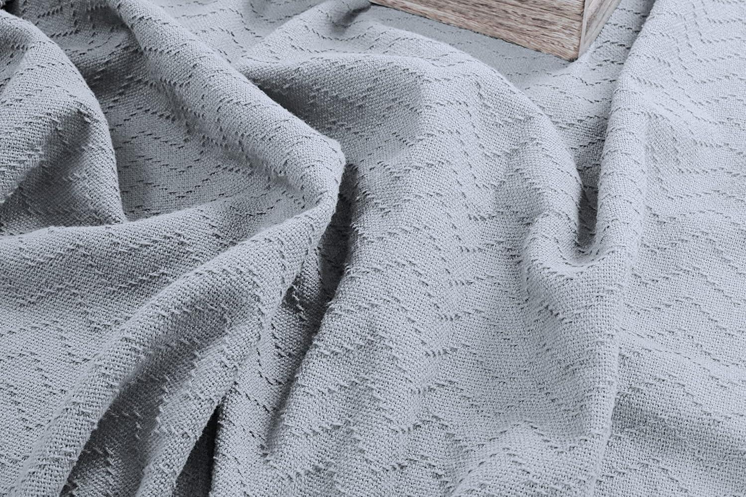 Light Gray Twin Cotton Chevron Blanket