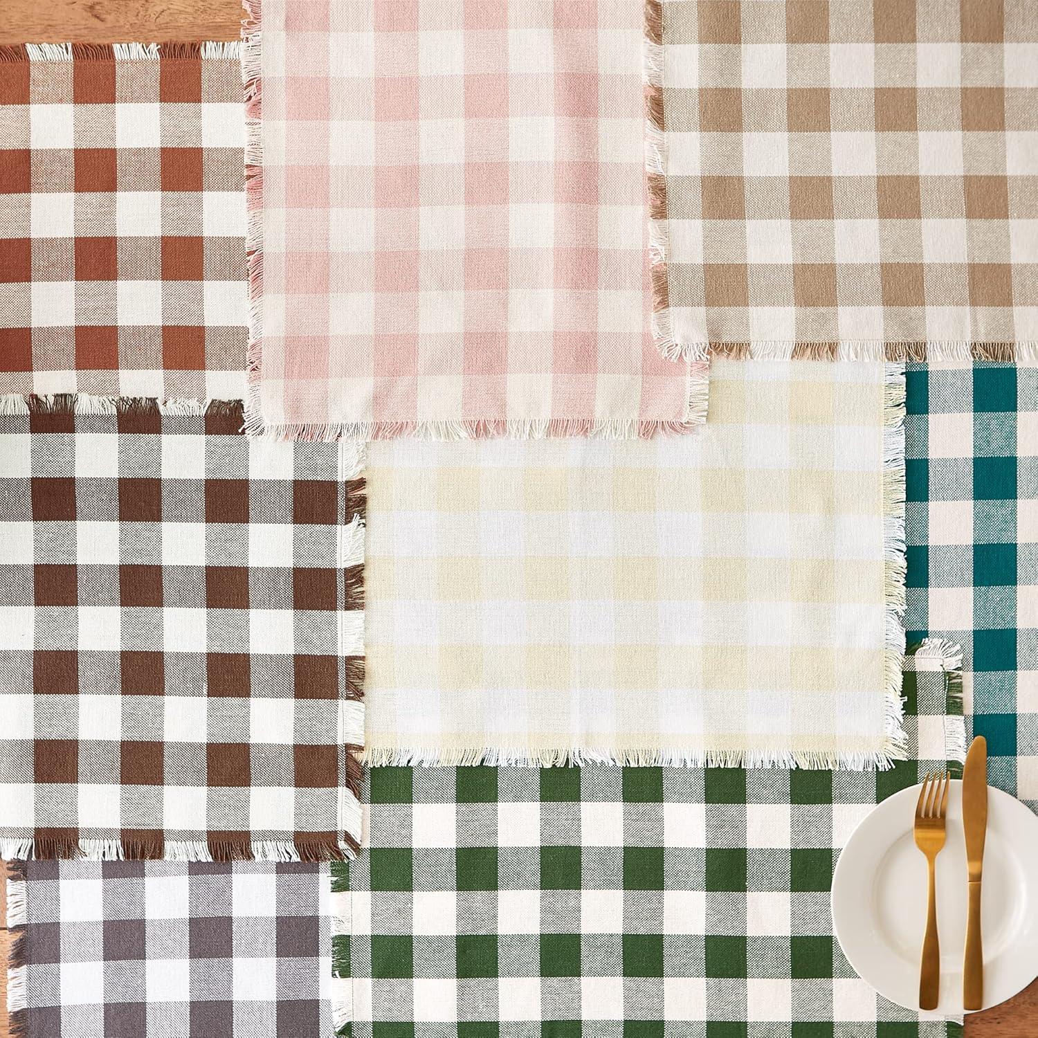 Design Imports Bark Brown Heavyweight Check Fringed Placemat Set/6