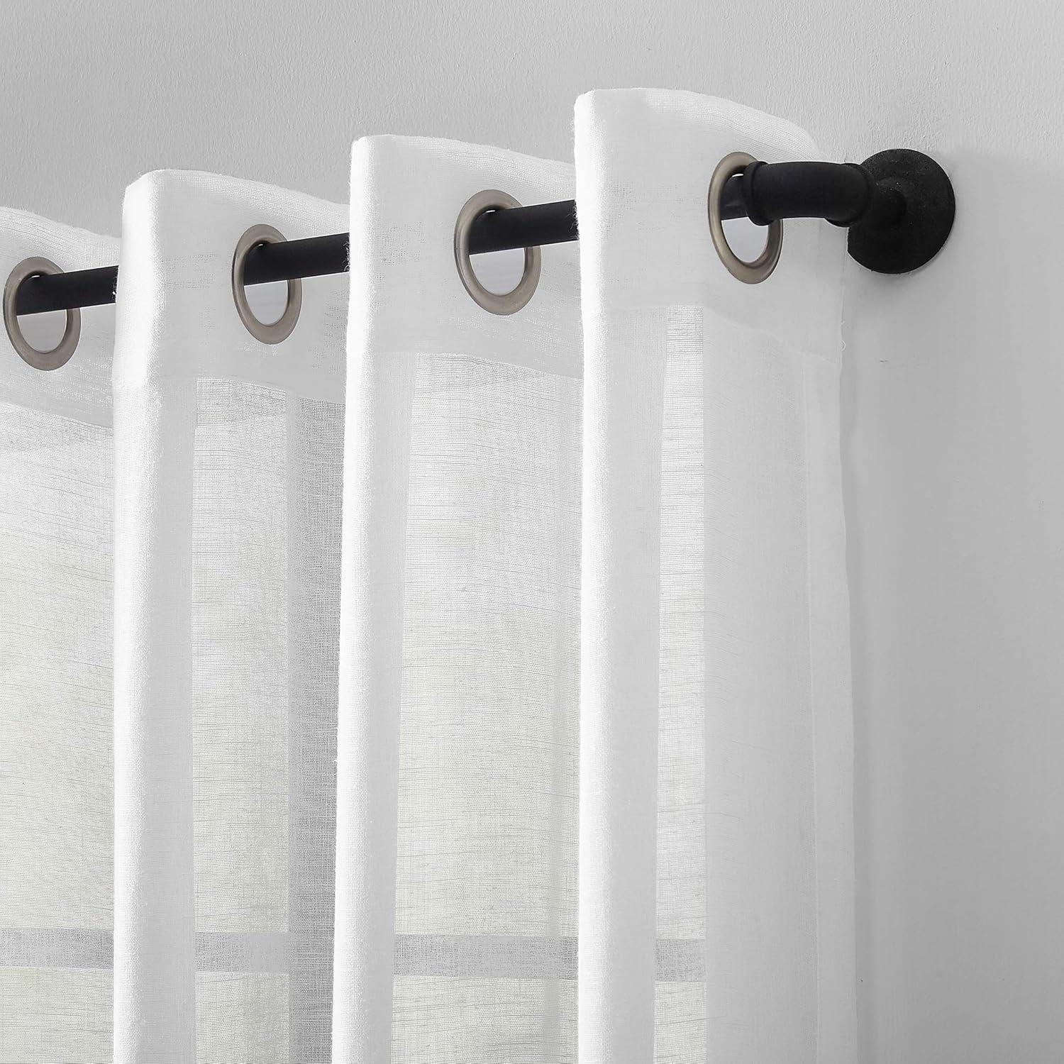 95"x52" Slub Textured Linen Blend Grommet Top Curtain White - Archaeo: Modern Light Filtering Panel