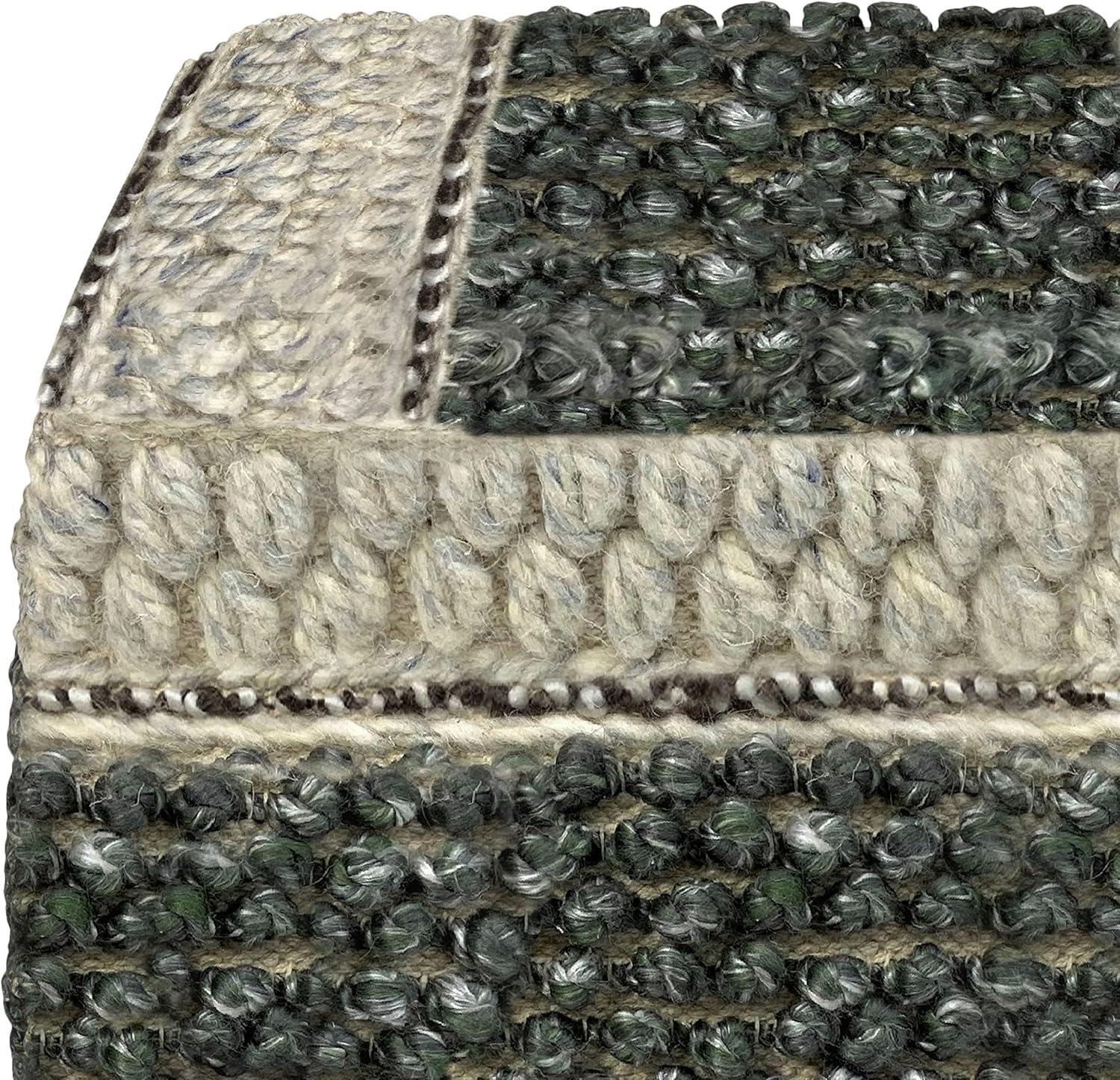 Grady Green and Natural Handloom Woven Square Pouf